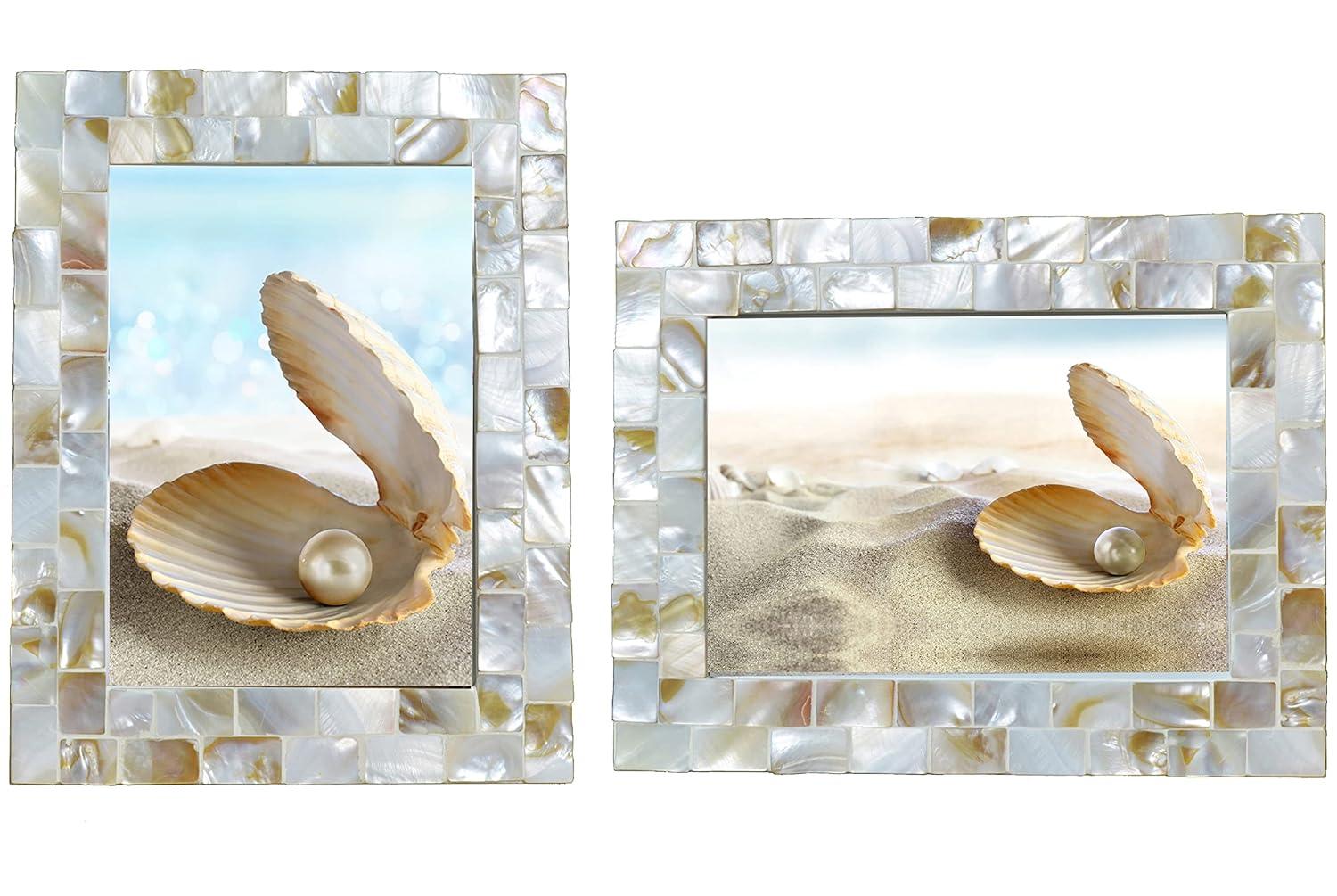 GIFTME 5 Picture Frame 5x7 Mother of Pearl Photo Frame,Beach Picture Frame Tabletop or Wall Hanging Display Frame(5x7 Natural White,1pc)