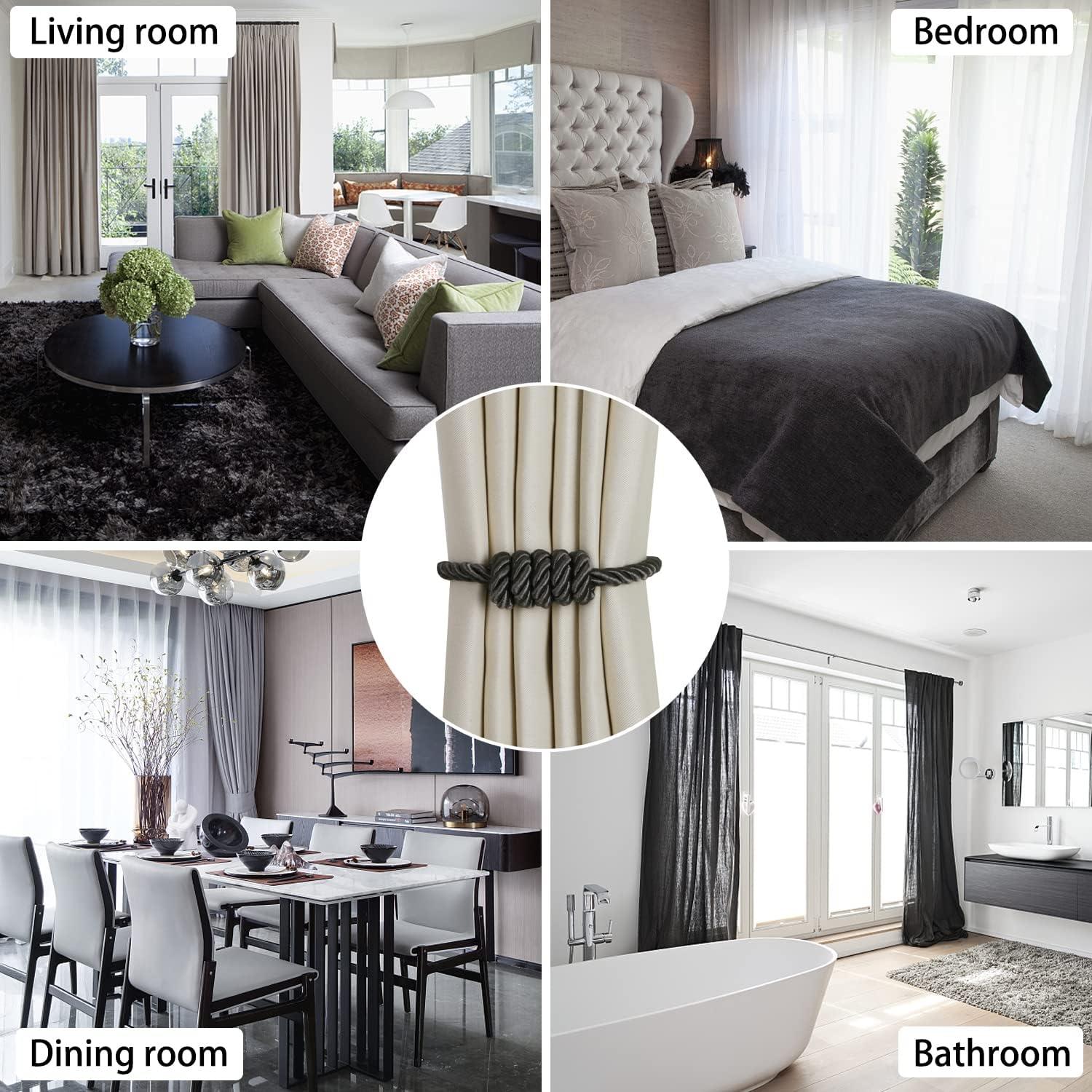 QIUYI Magnetic Jute Curtain Tiebacks, Decorative Drapery Holdbacks Bohemian Style Woven Tie-Backs with Exquisite Knot (Jute, 2 Pack)