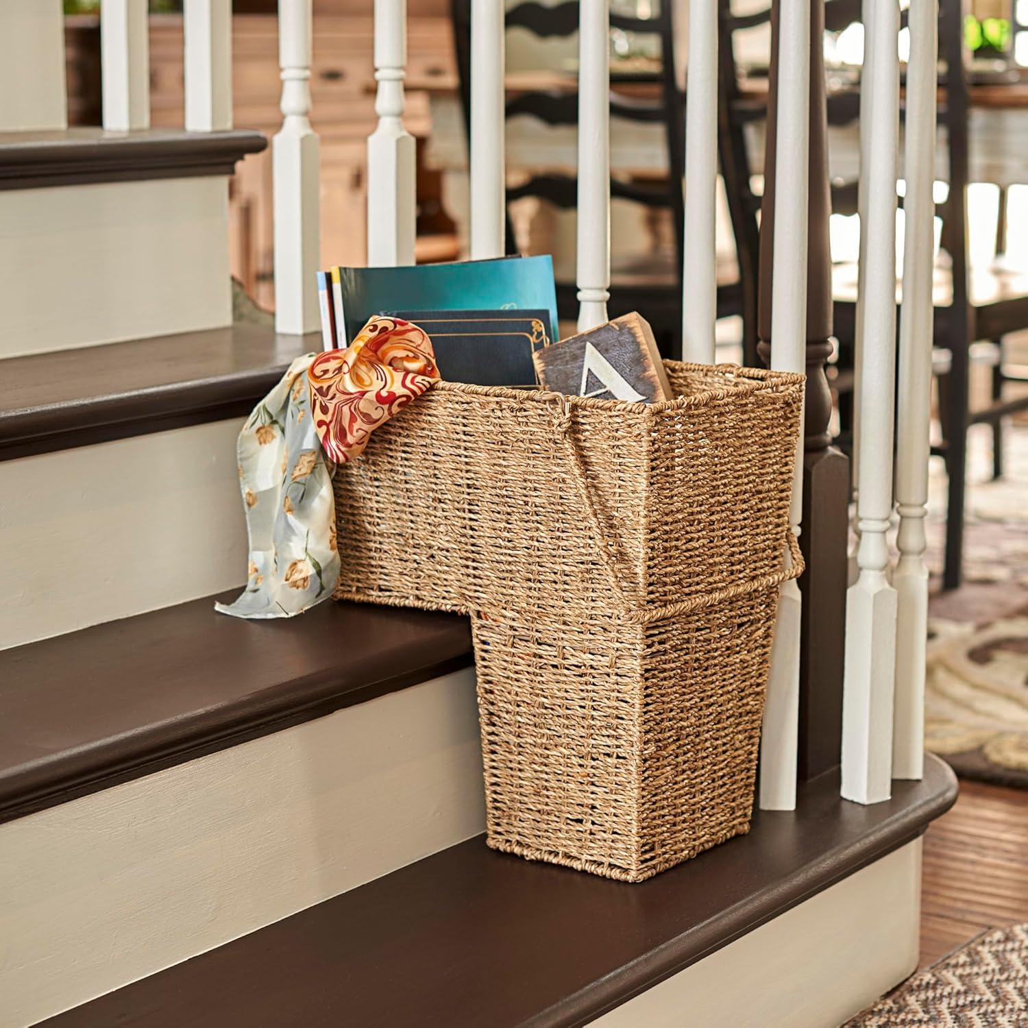 Natural Brown Seagrass Rectangular Stair Storage Basket