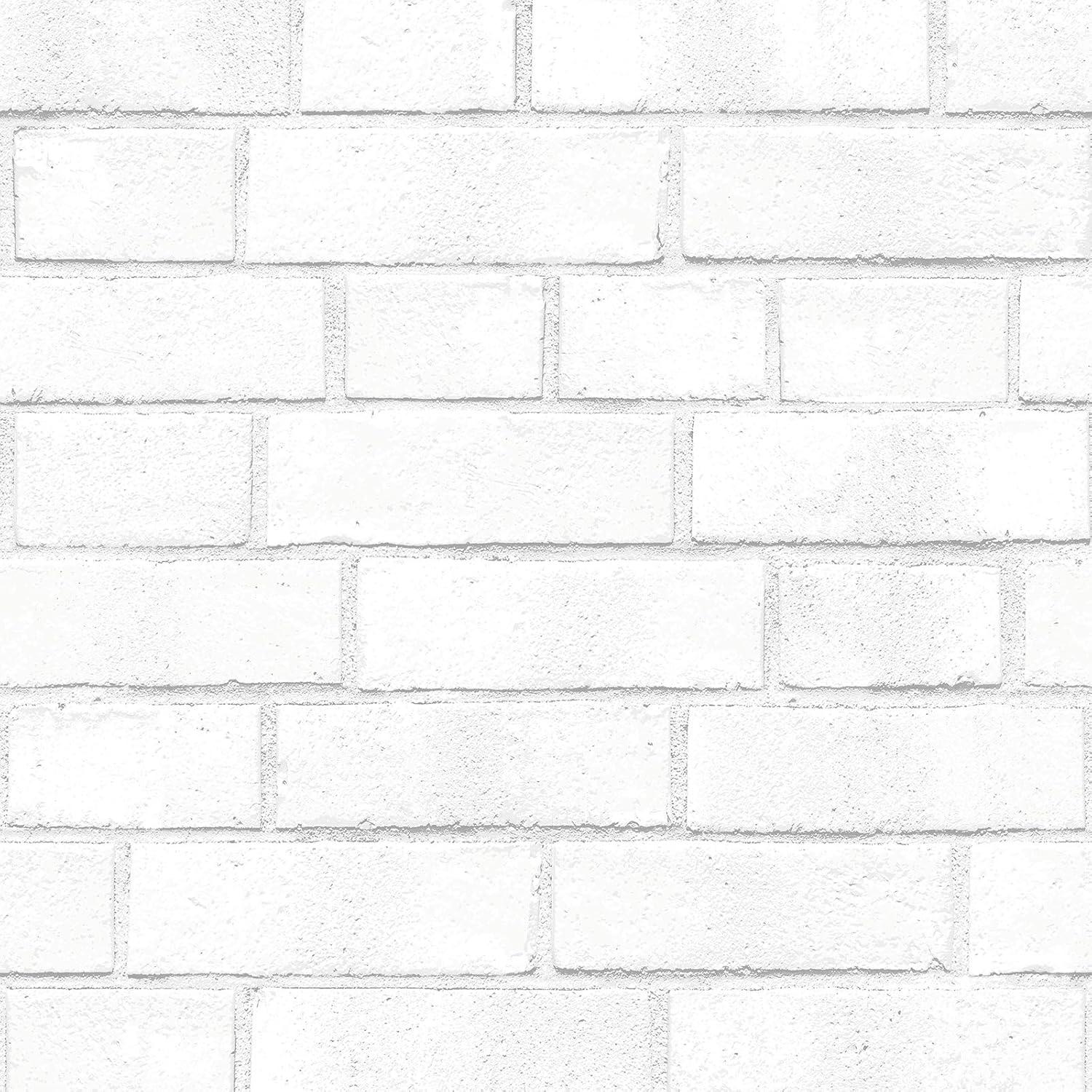 Tempaper Textured Faux Brick White Peel and Stick Wallpaper, 20.5" x 16.5'