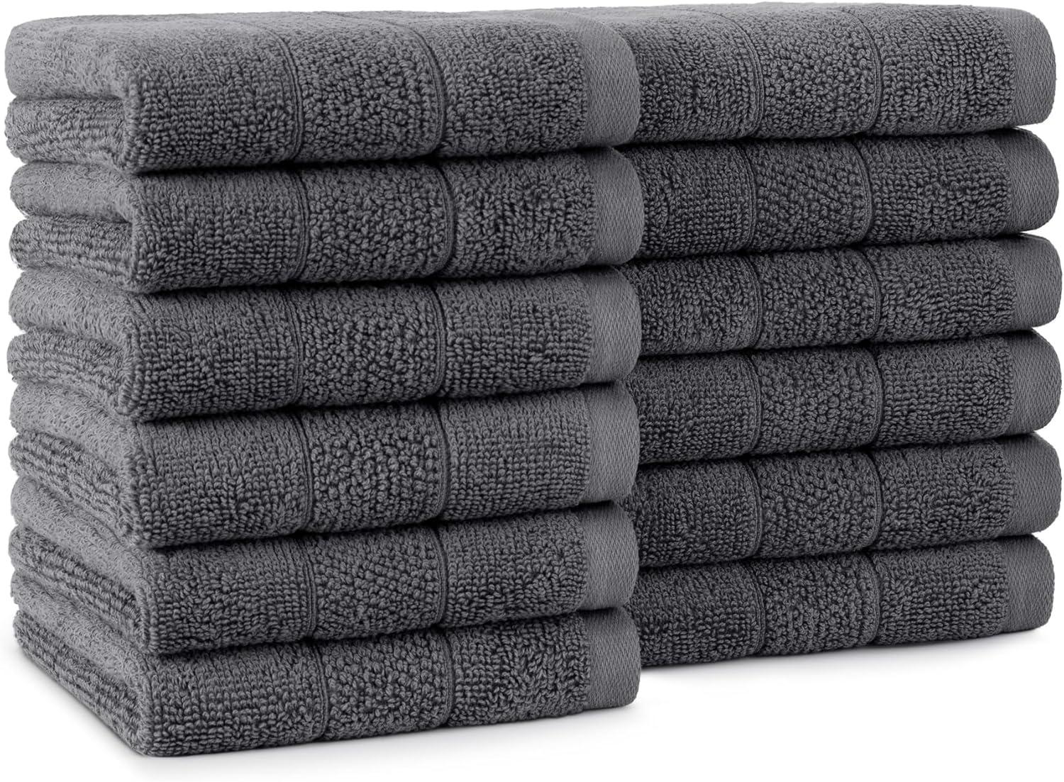 White Classic Luxury 100% Cotton Washcloths Set of 12 - 13x13" Gray