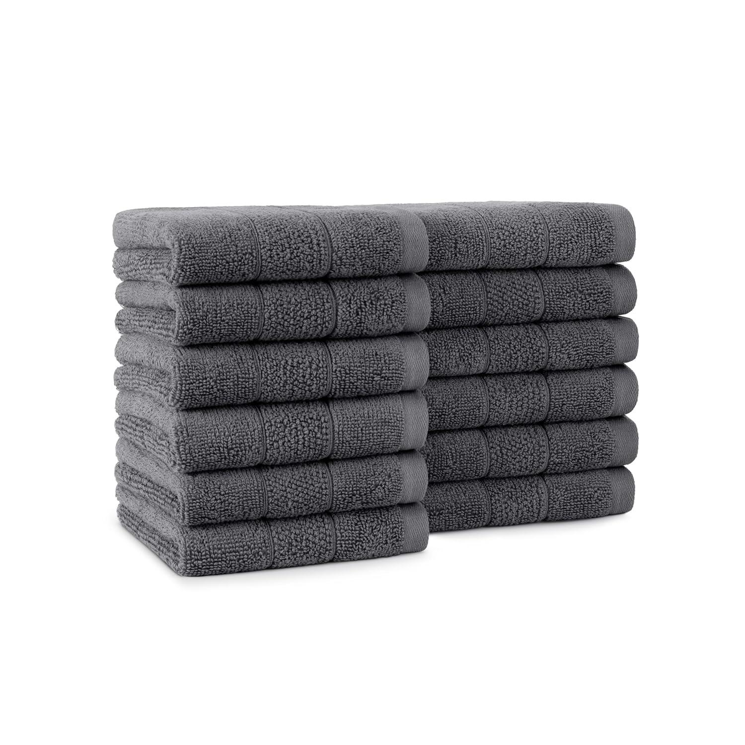 White Classic Luxury 100% Cotton Washcloths Set of 12 - 13x13" Gray