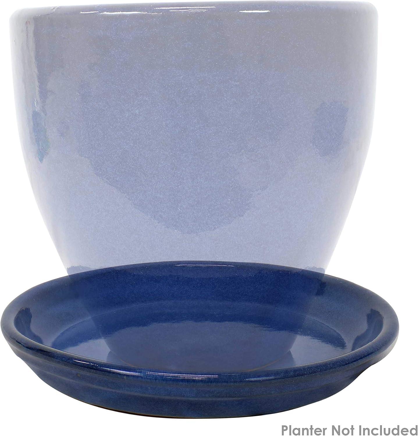 Sunnydaze Outdoor/Indoor High-Fired Glazed UV- and Frost-Resistant Ceramic Flower Pot Planter Saucers - Imperial Blue