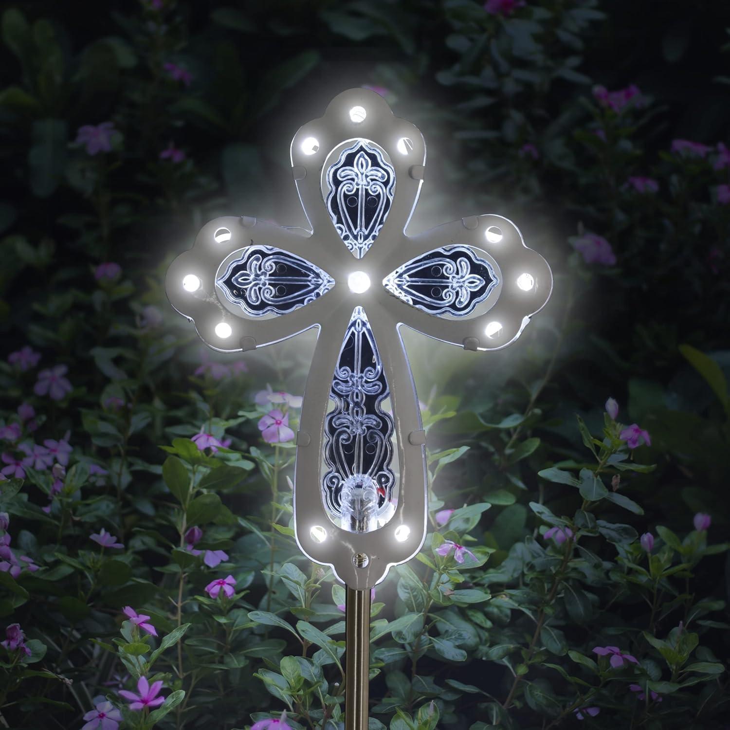 Exhart Solar Acrylic and Metal Cross Garden Stake with Thirteen LED Lights, 4 by 34 Inches