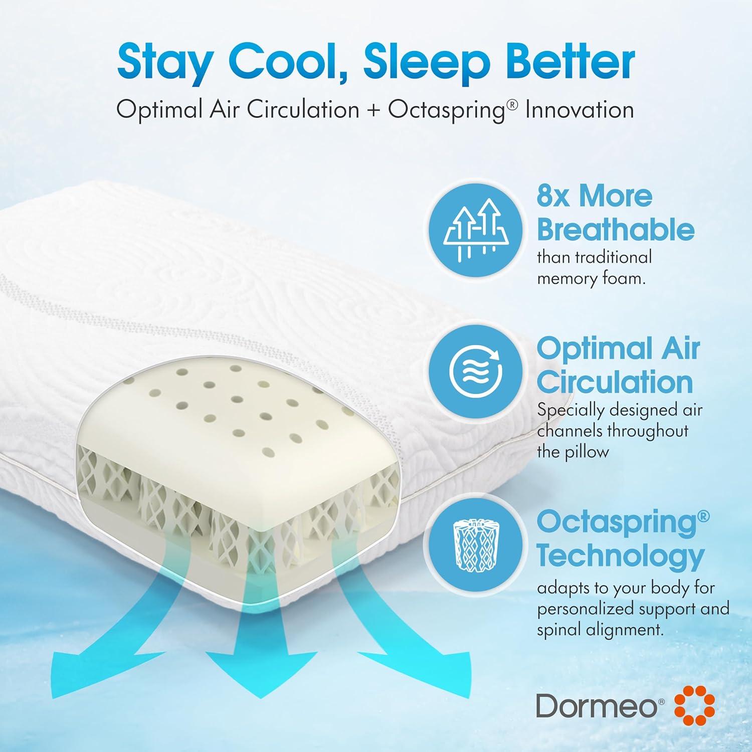 Dormeo True Evolution Bed Pillow Low Profile Standard Cooling Pillow with Octaspring Technology