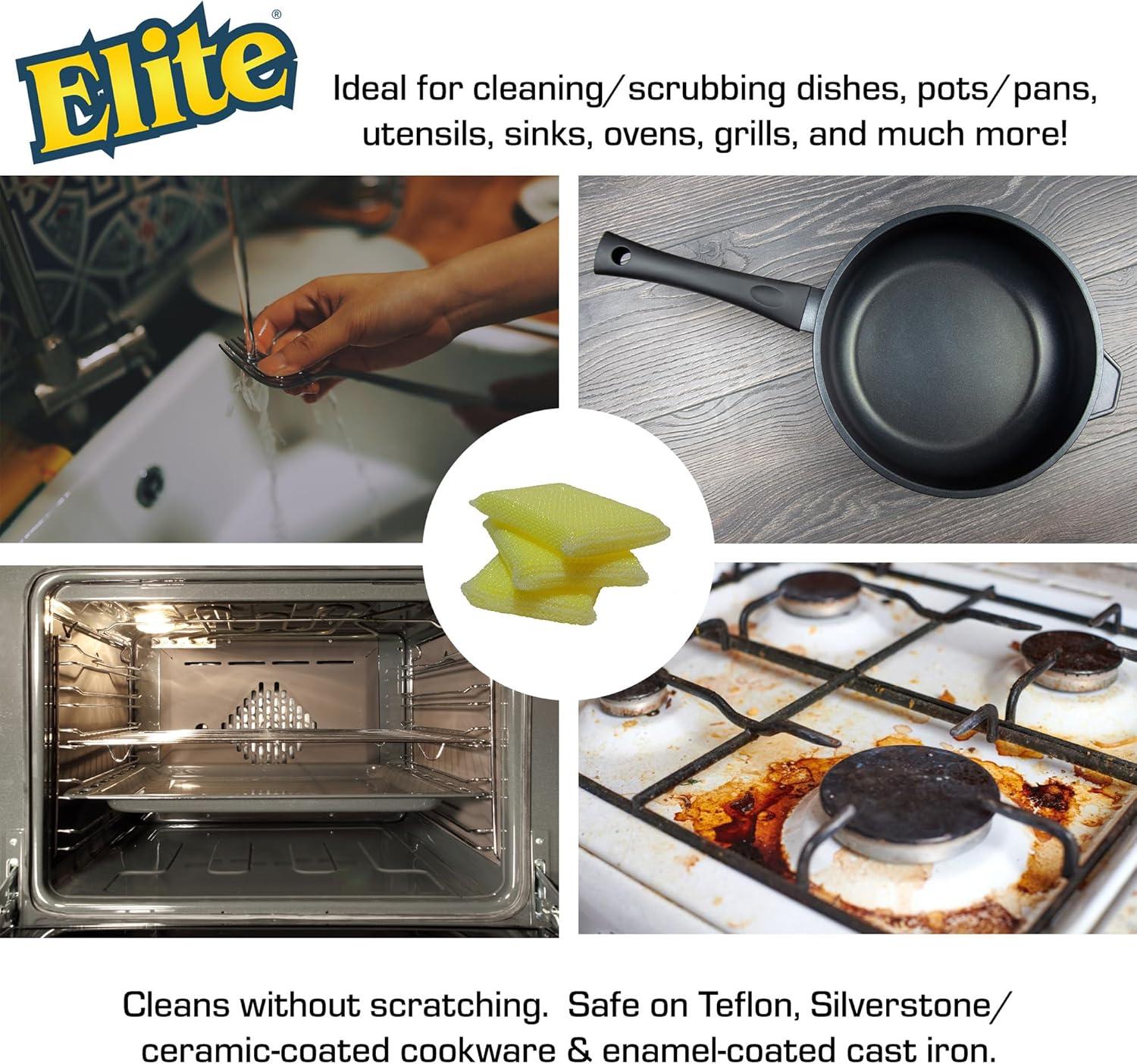 Elite Yellow Non-Scratch Polyester Scrub Sponge, 3 Pack