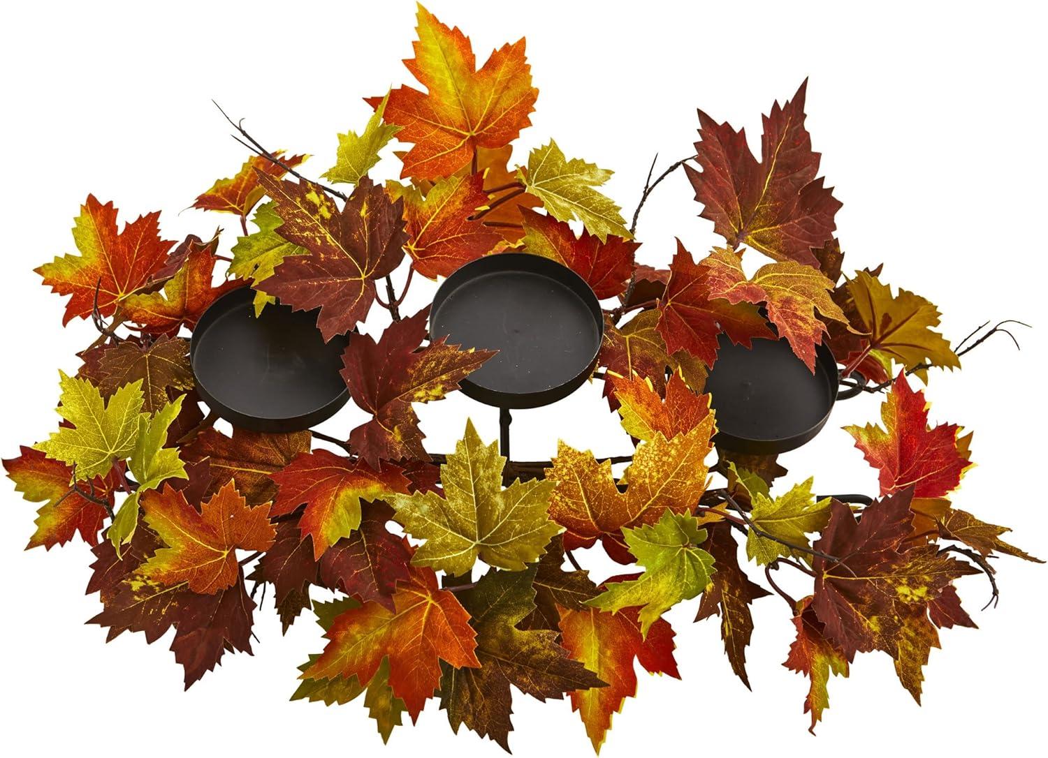 Nearly Natural 7-in Maple Leaf Artificial Arrangement Candelabrum