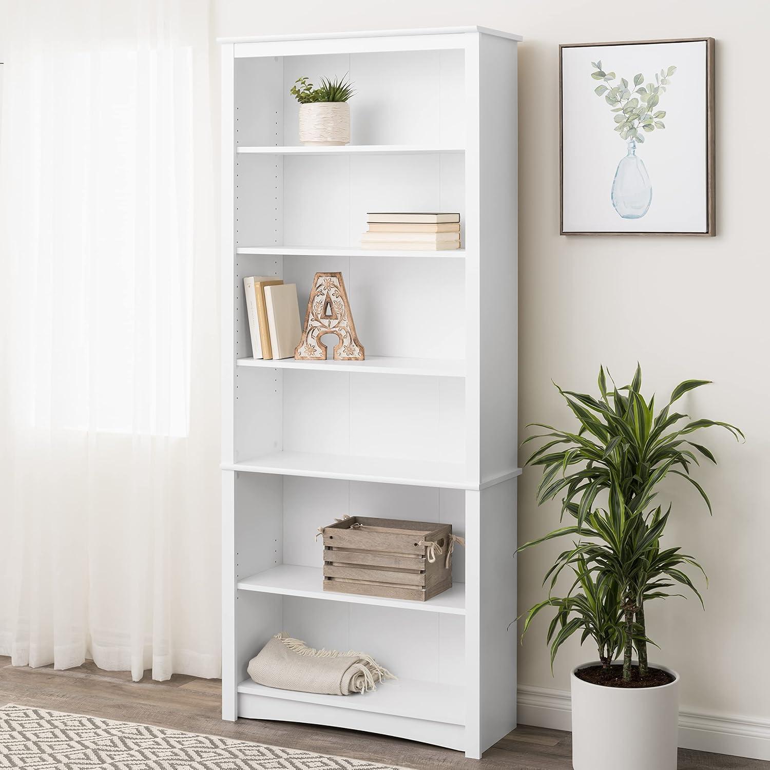 Prepac Home Office 6-Shelf White Engineered Wood Standard Bookcase