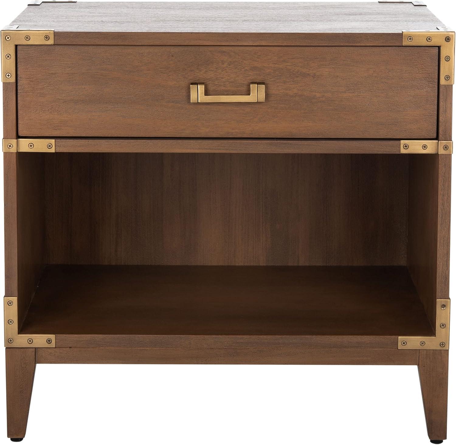 Brown Mahogany 1-Drawer Nightstand with Brass Hardware