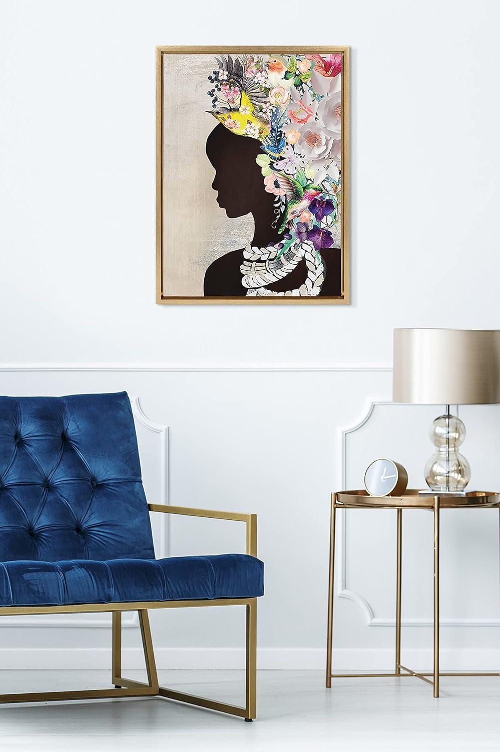 Kate and Laurel Sylvie Natural Woman Framed Canvas by Nikki Chu, 18x24, Bright Gold