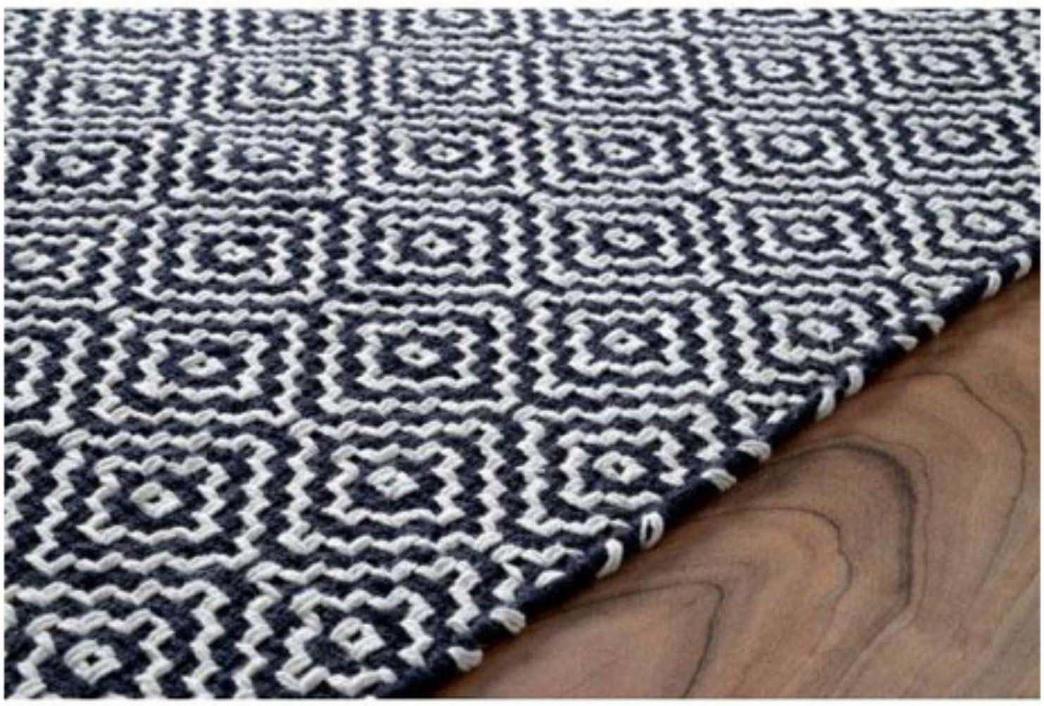 Handmade Geometric Black Cotton 8' x 10' Area Rug