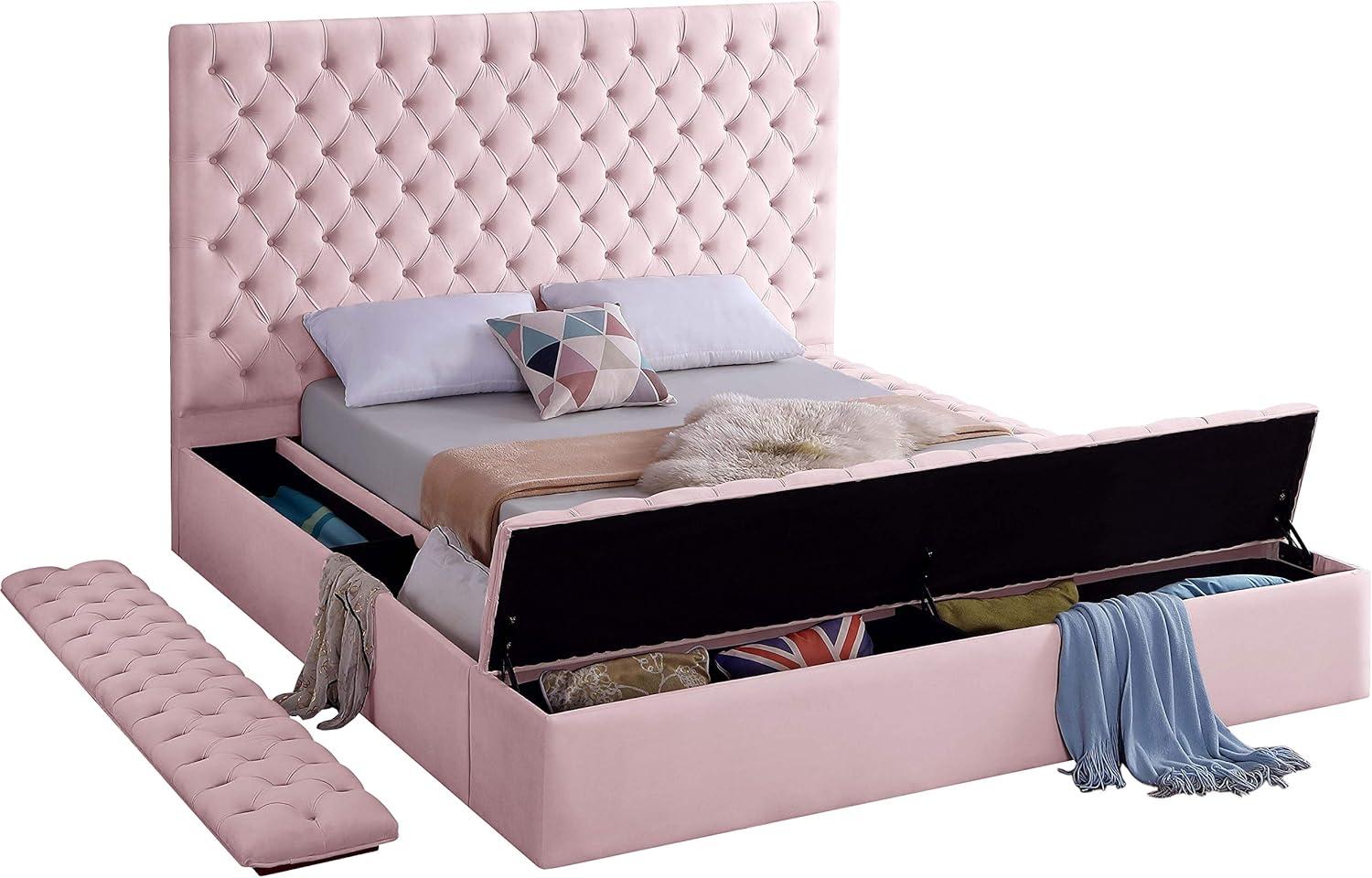 Meridian Furniture Bliss Modern Wood Storage Platform Bed, Queen, Pink