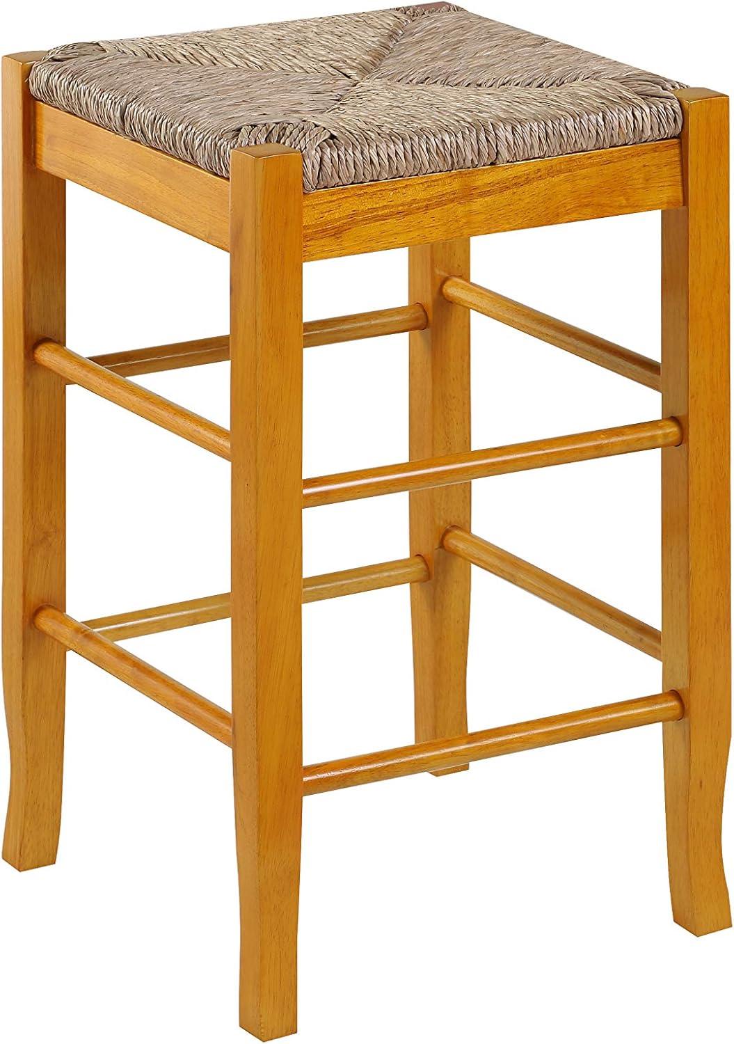 24" Rush Seat Counter Height Barstool Oak - Boraam: Hardwood Frame, Handwoven Seat, Floor Glides