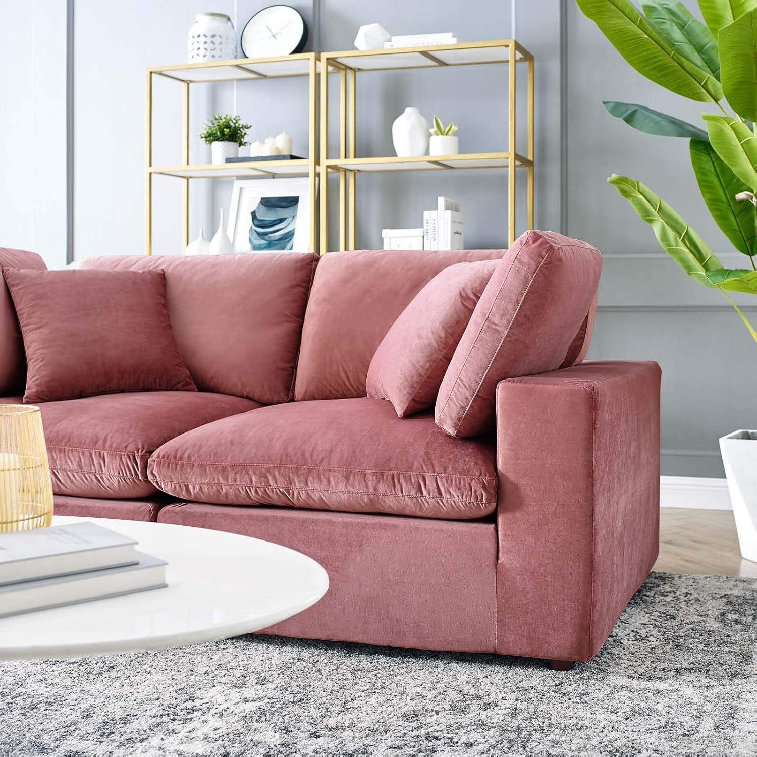 Dusty Rose Velvet Loveseat with Down Fill Cushions