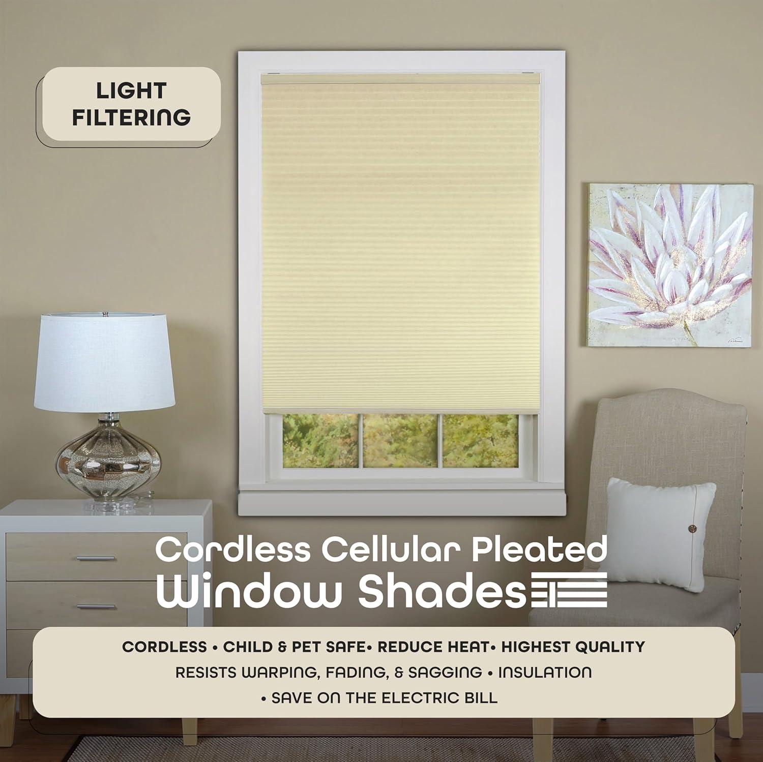 Achim Honeycomb Indoor Cordless Alabaster Polyester Light Filtering Window Cellular Shade, 64" L x 35" W