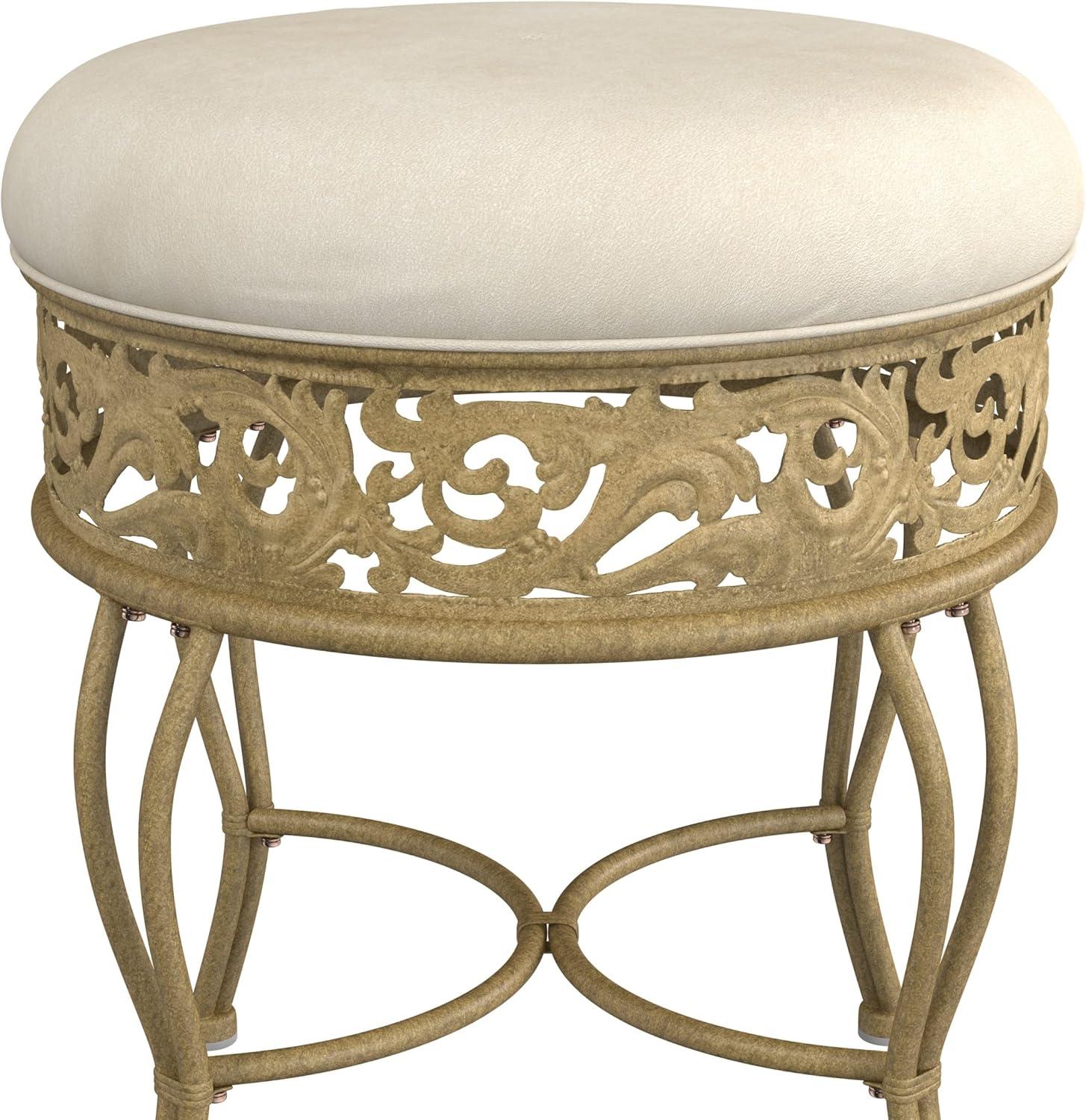 18.5" Villa III Upholstered Backless Metal Vanity Stool Beige - Hillsdale Furniture: Round Padded Seat, Makeup Bench