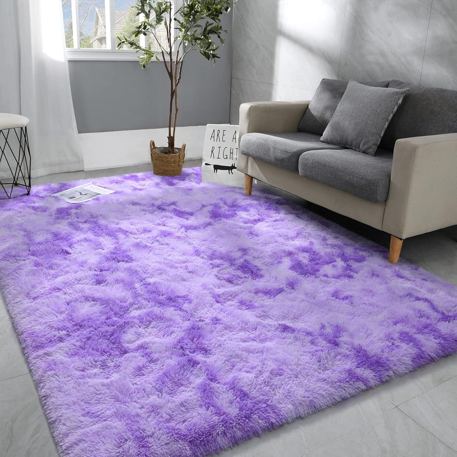 Noahas Fluffy Shaggy Rugs, 5x8 Feet Purple Plush Rugs for Girls Bedroom, Soft Kids Room Carpets, Large Bedside Rug, Upgrade Non-Slip Rugs for Children Nursery Dorm Home Decor, Purple