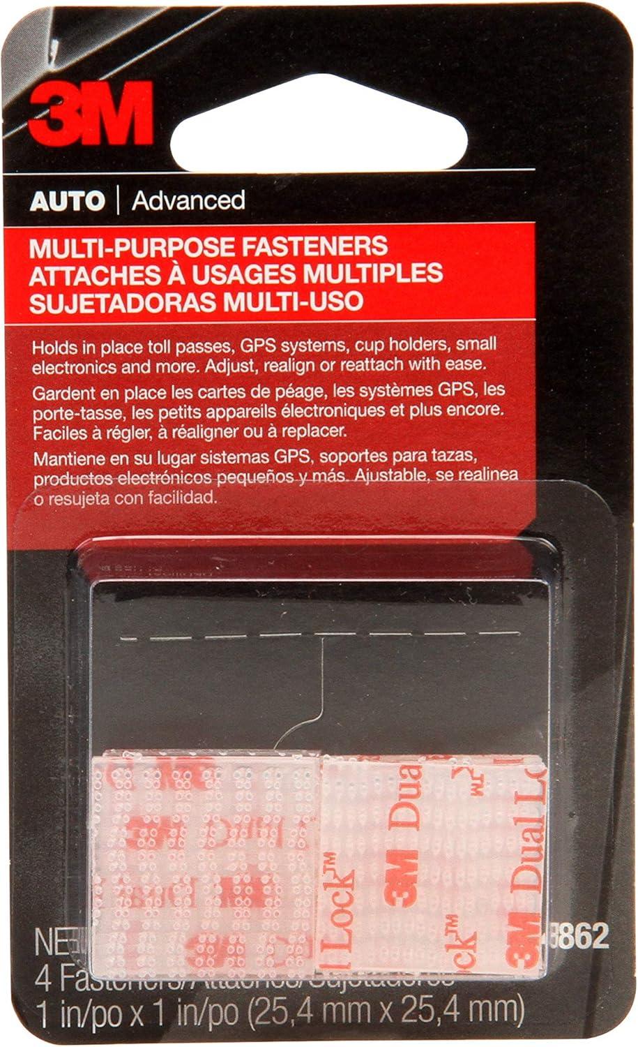 3M Clear Dual Lock Reclosable Fasteners, 1 in x 1 in, 4 pcs