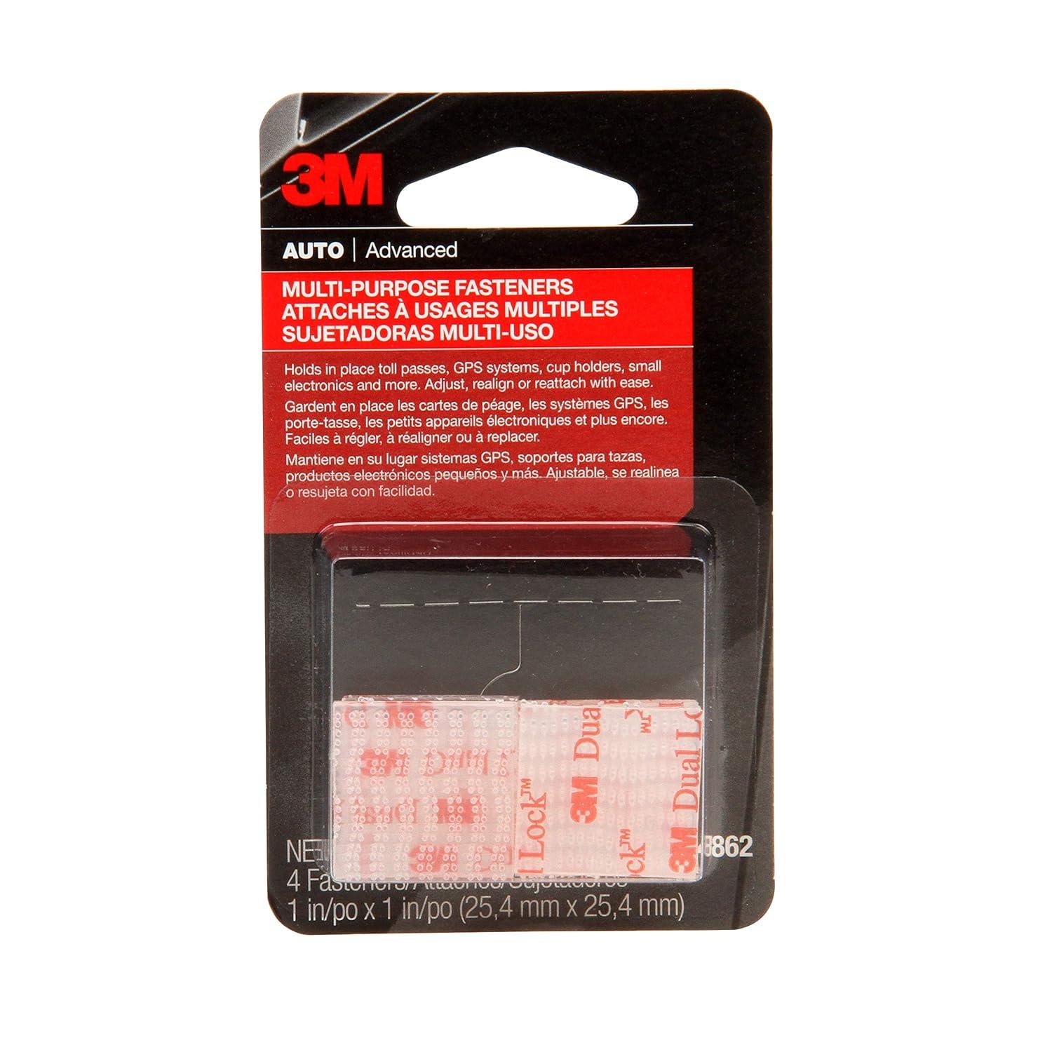 3M Clear Dual Lock Reclosable Fasteners, 1 in x 1 in, 4 pcs