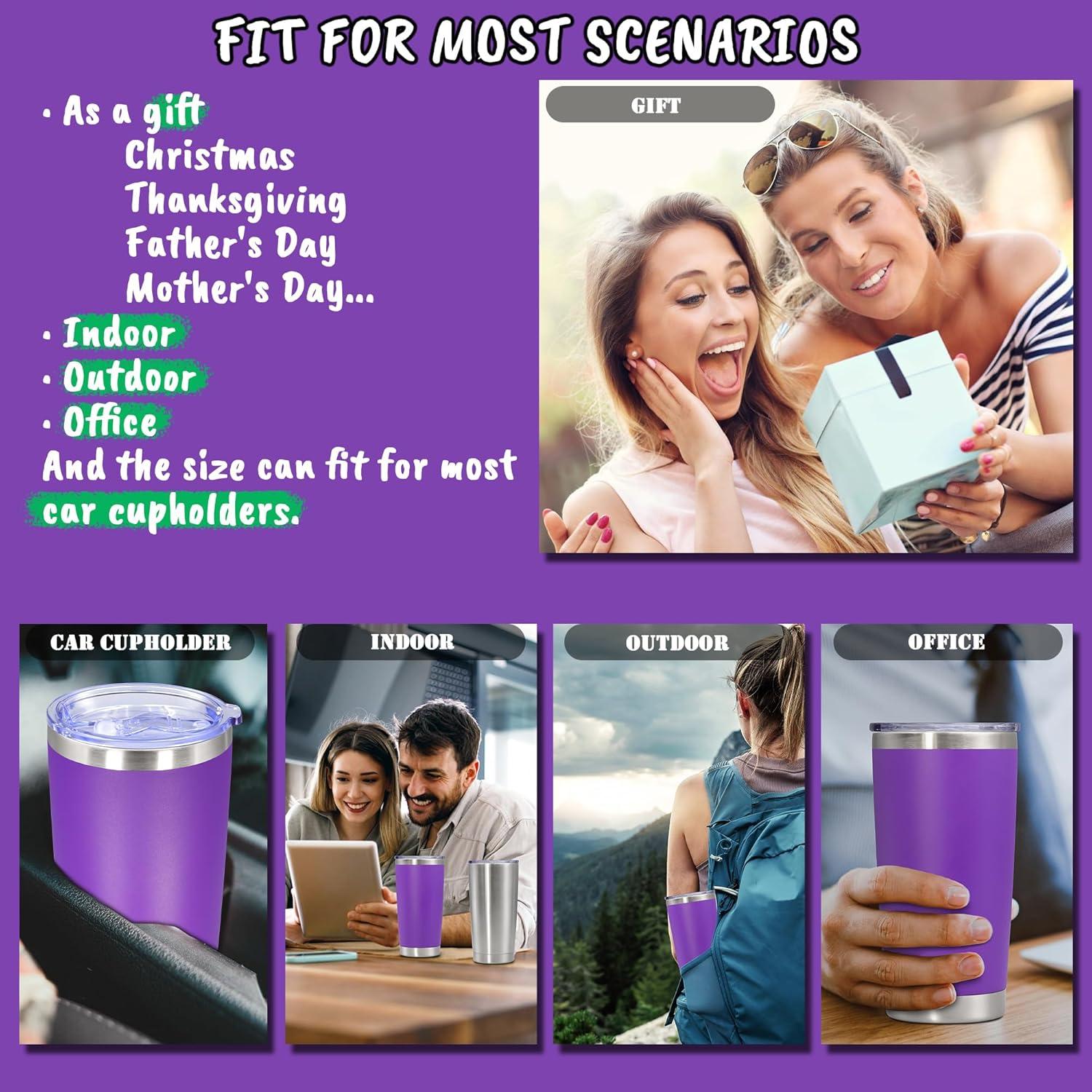 20oz Tumbler Bulk Stainless Steel Tumblers with Lid Vacuum Insulated Double Wall Travel Coffee Mug Powder Coated Tumbler Cup for Hot and Cold Drinks(Purple, 1 pack)