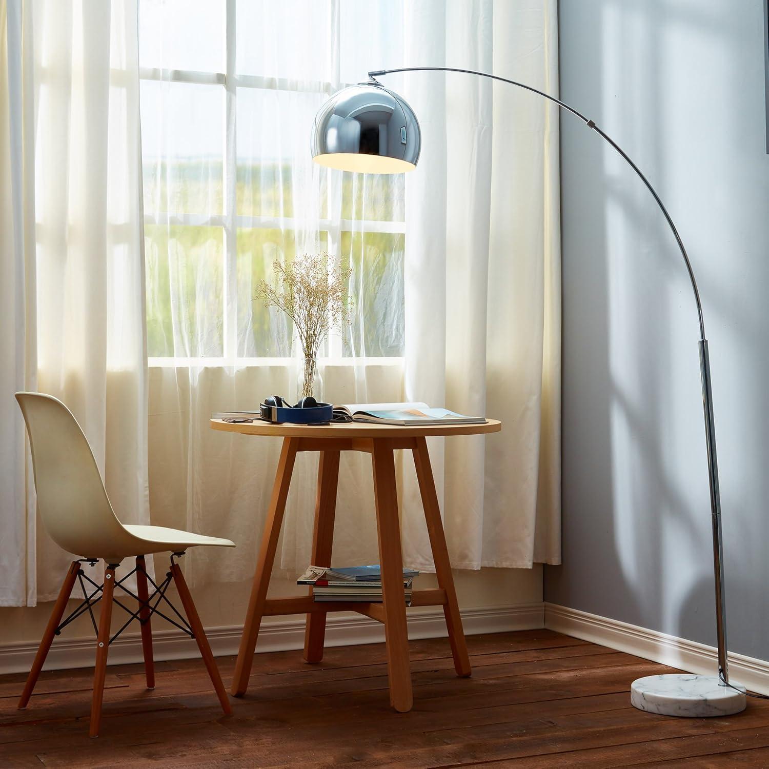 Chrome Arc Outdoor Floor Lamp with Faux Marble Base