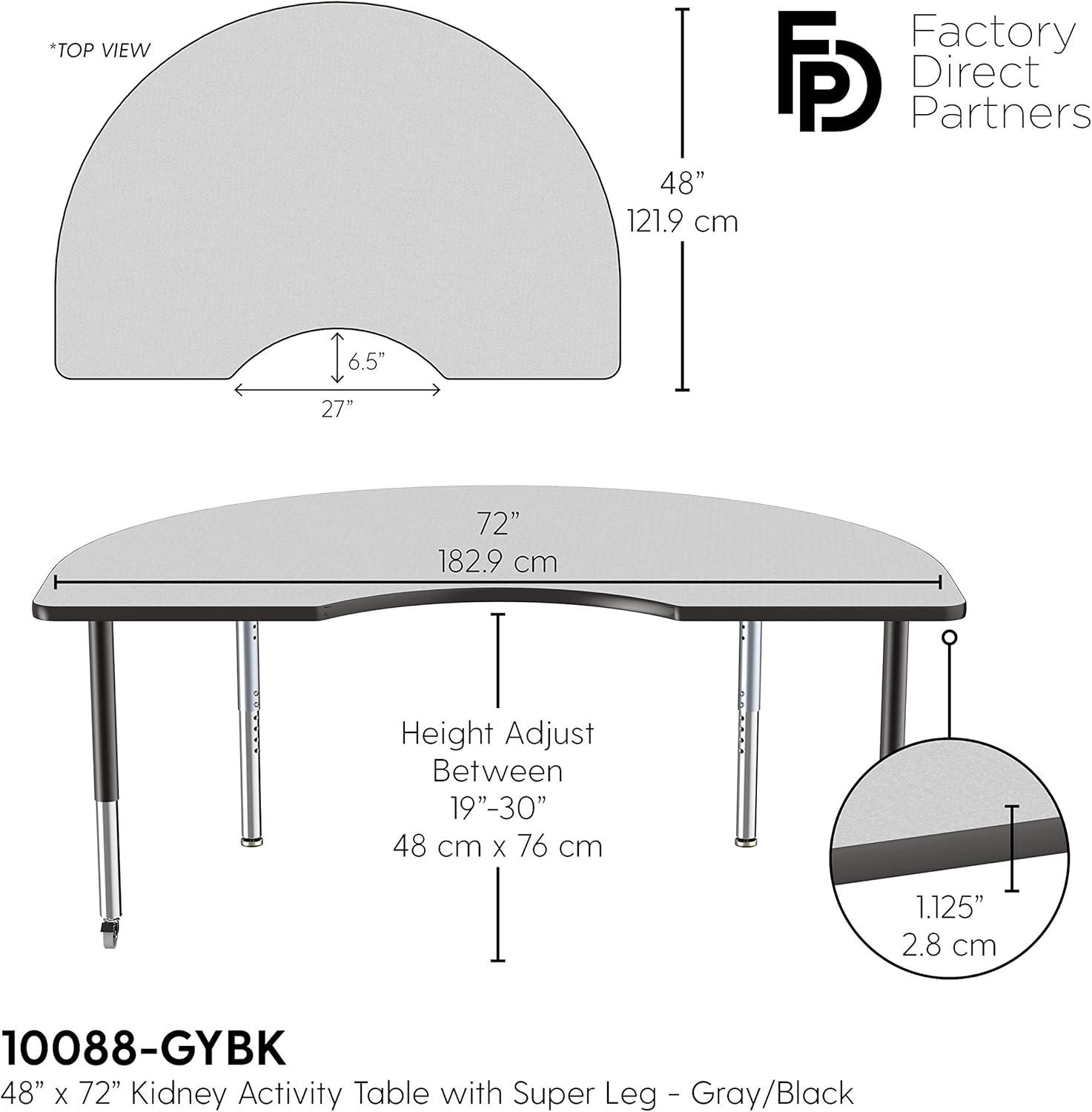 Gray and Black Adjustable Kidney Activity Table with Chrome Legs