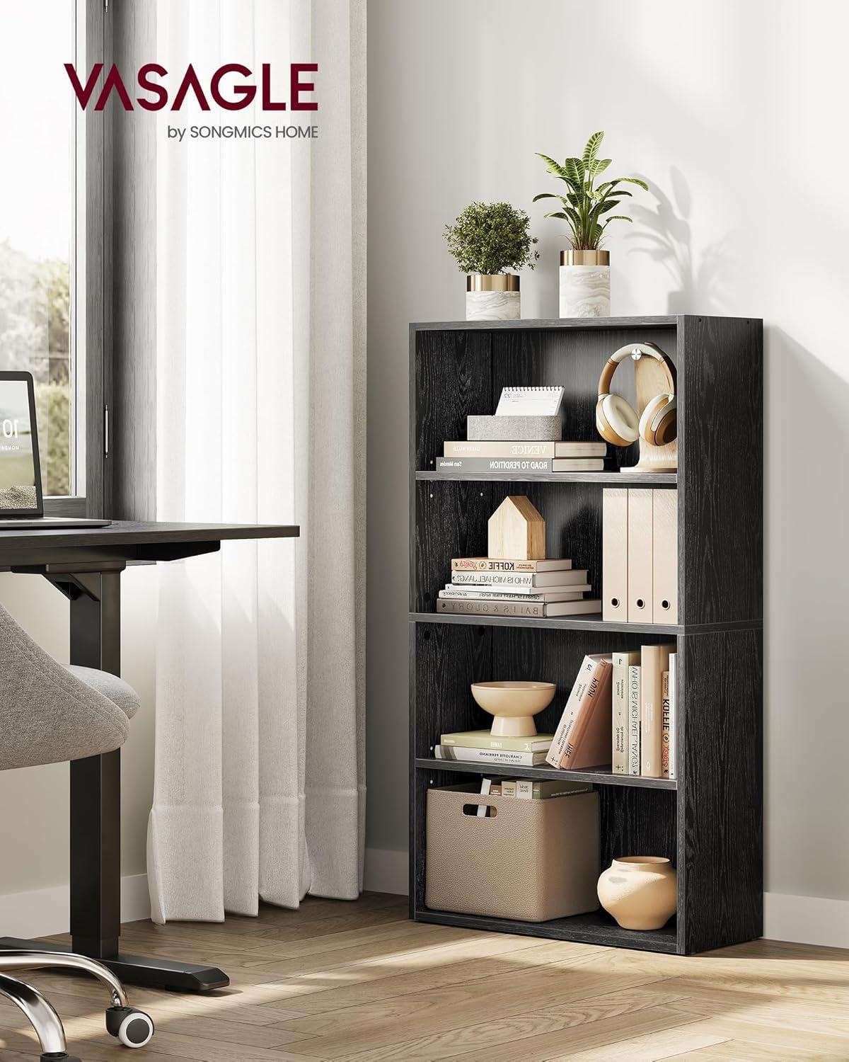 Ebony Black Adjustable 4-Tier Freestanding Bookcase