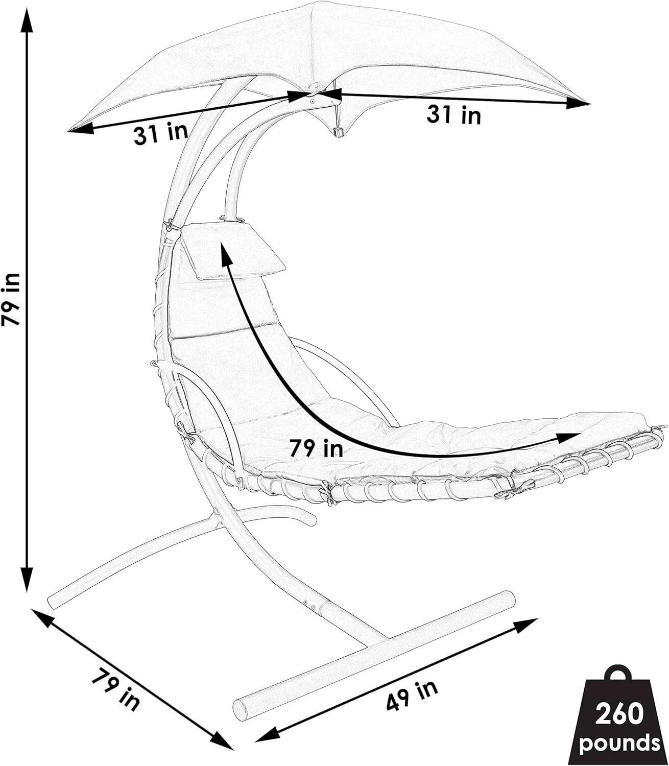 Sunnydaze Outdoor Hanging Chaise Floating Lounge Chair with Canopy Umbrella and Arc Stand, Burnt Orange