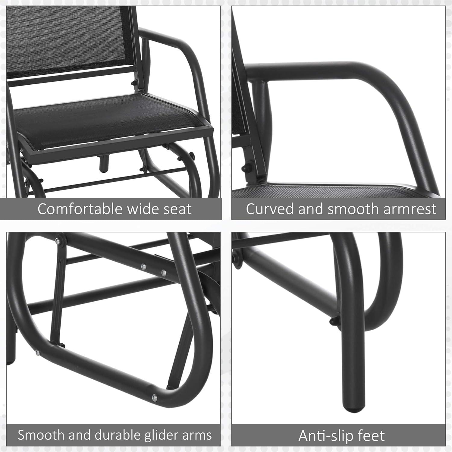 Outsunny Outdoor Glider Chairs, Swing Chair with Breathable Mesh Fabric, Curved Armrests and Steel Frame for Porch, Garden, Poolside, Balcony, Black