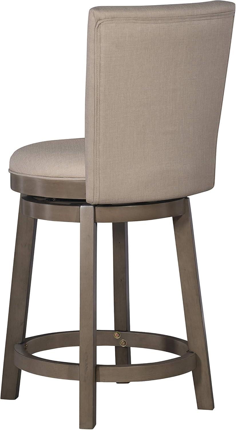 Elegant Rustic Taupe 26" Rubberwood Counter Stool with Linen Upholstery