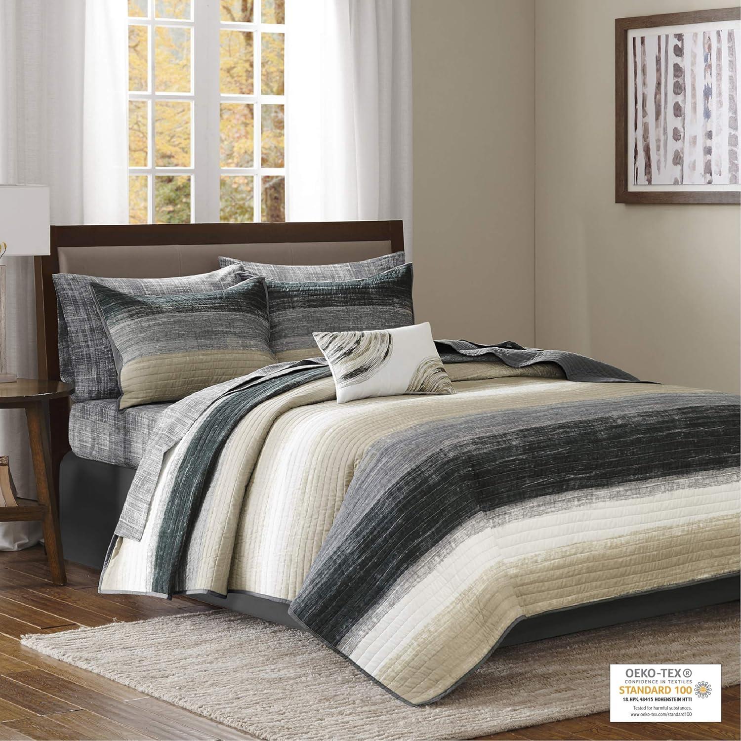 Madison Park Essentials Saben Microfiber Quilt Set with Cotton Bed Sheets