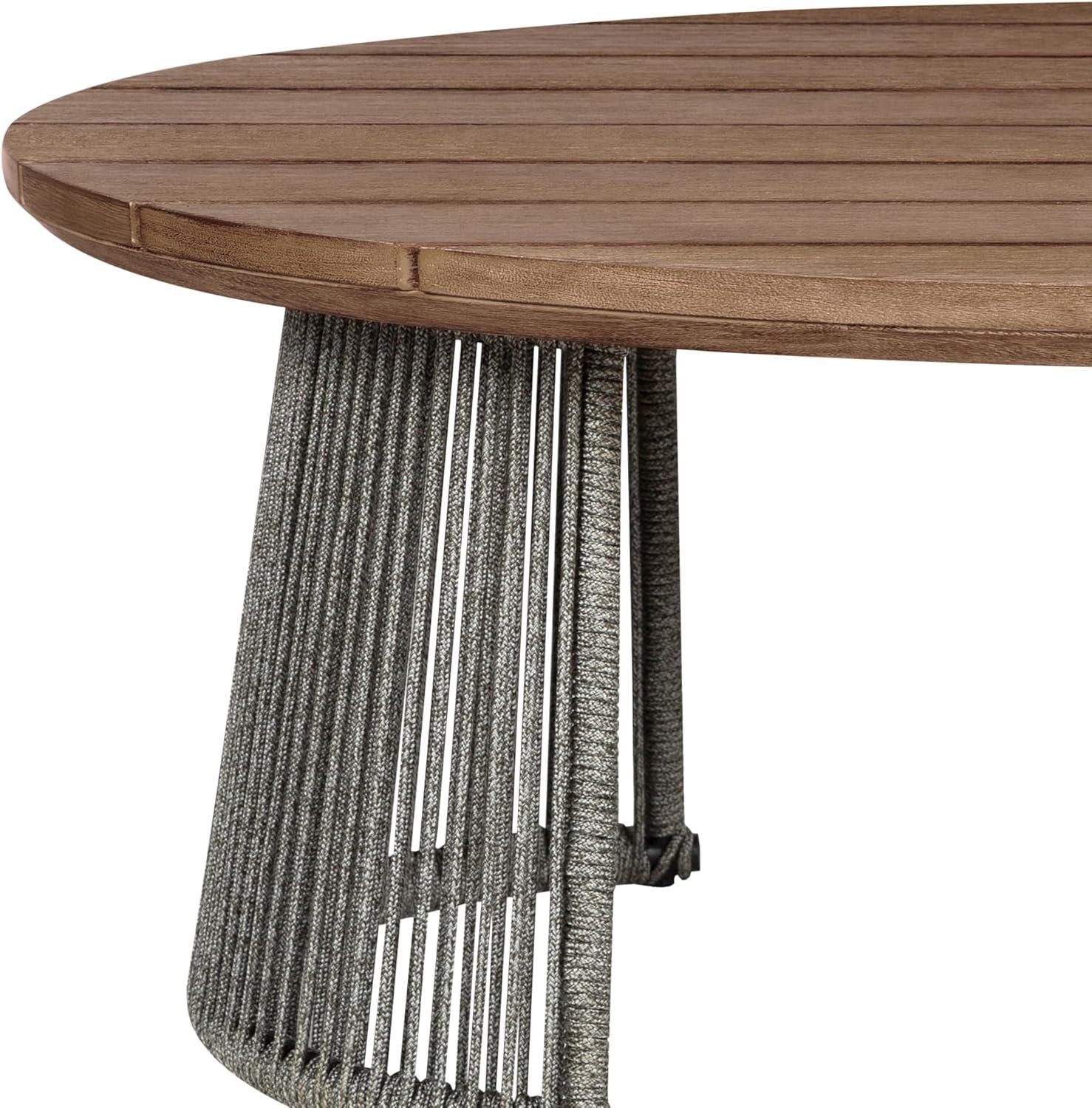 Benicia Outdoor Patio Coffee Table in Weathered Eucalyptus Wood and Gray Rope