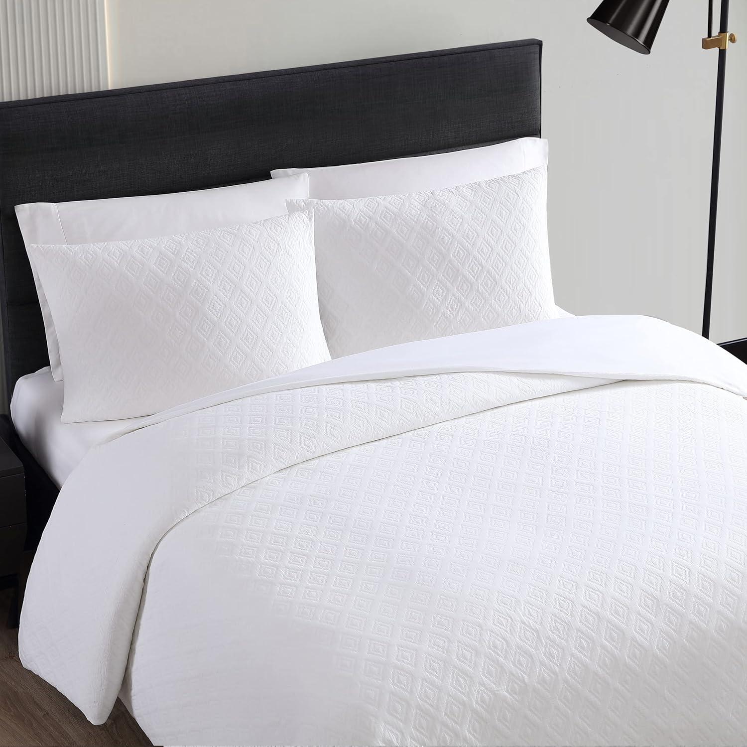 White Queen Cotton Jacquard Reversible Duvet Cover Set