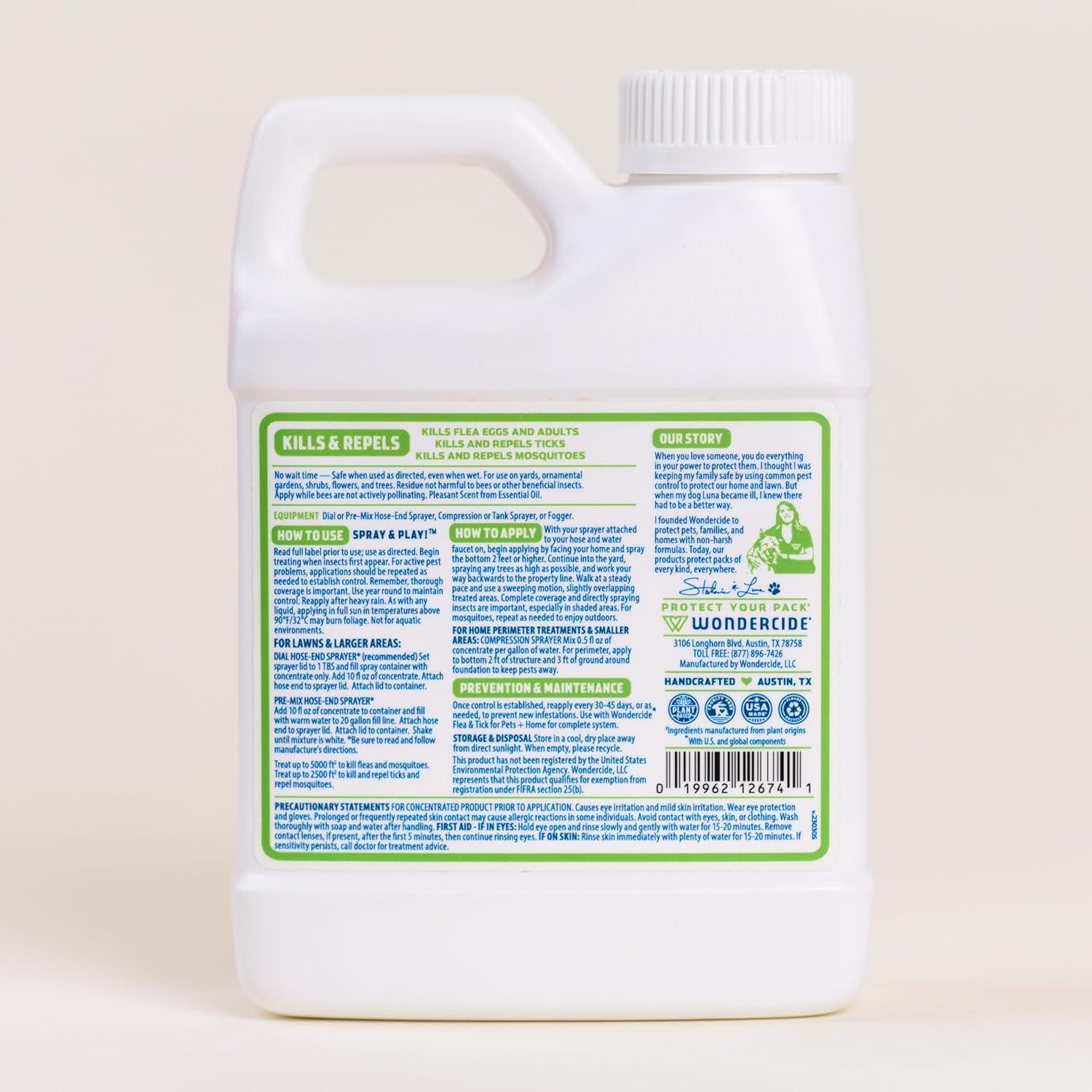Wondercide - Flea and Tick Spray Concentrate for Yard and Garden with Natural Essential Oils – Kill, Control, Prevent, Fleas, Ticks, Mosquitoes and Insects - Safe Around Pets, Plants, Kids - 16 oz