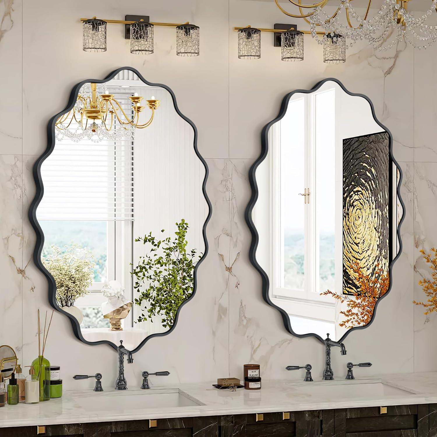 Fahomiss Elegant Oval Wavy Wall Mirror – Modern Decorative Mirror for Living Room, Bedroom, Bathroom, or Entryway – Stylish Home Décor Accent