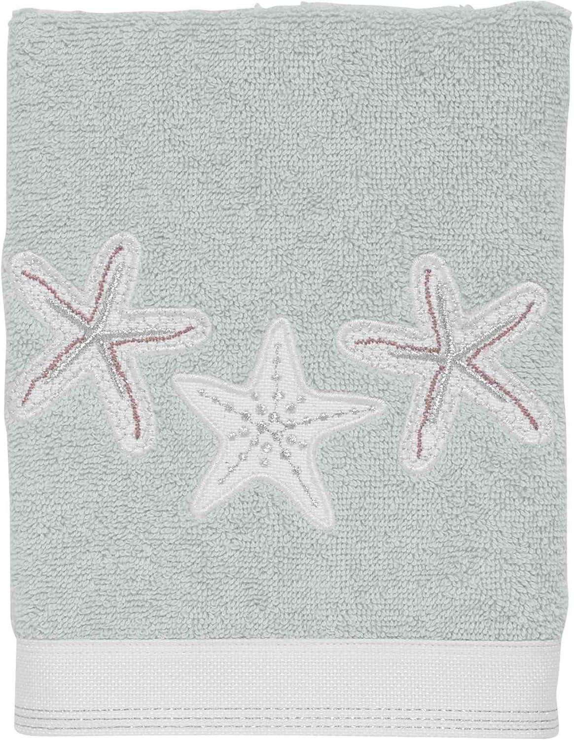 Sequin Shells Embroidered Cotton Hand Towel in Light Blue