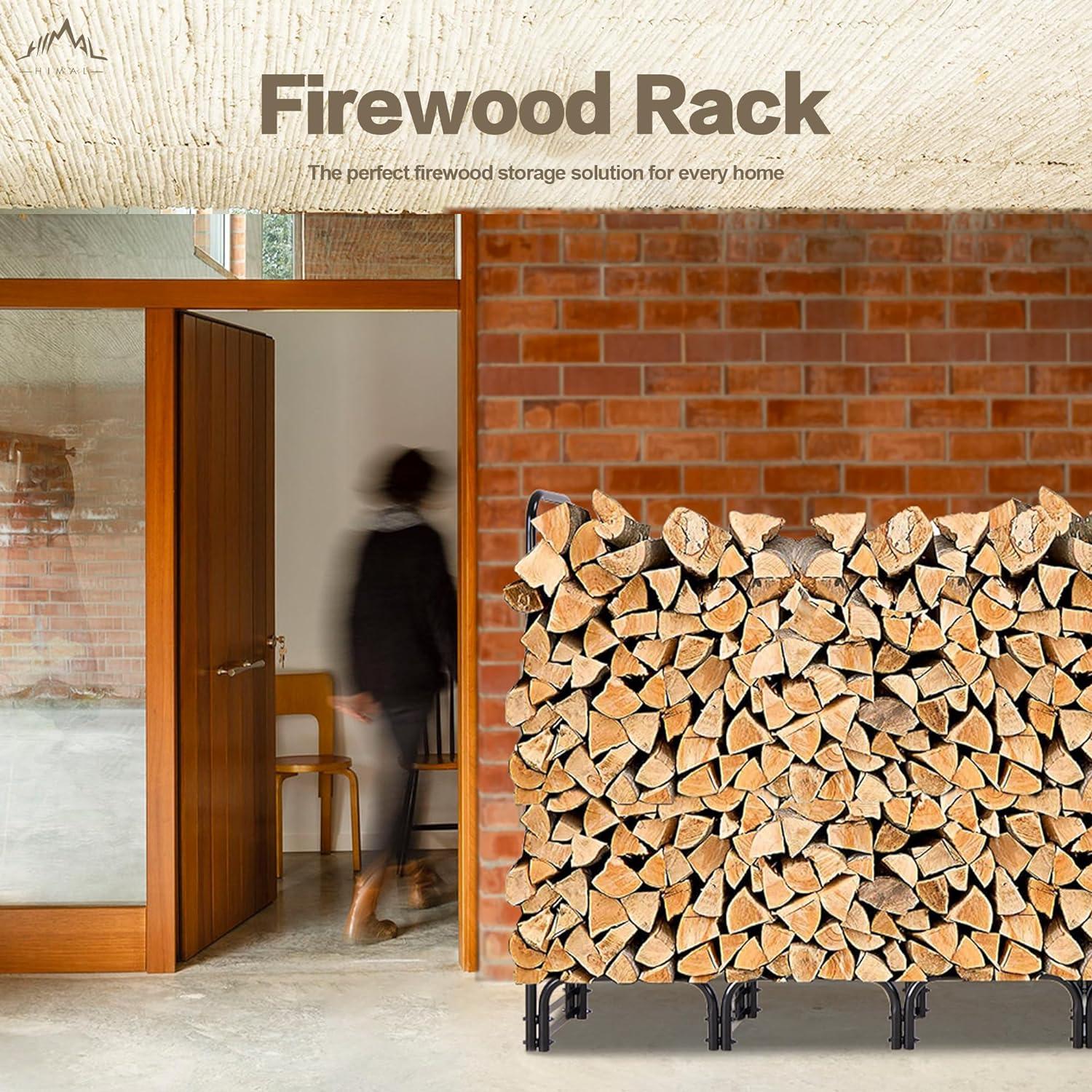 XZKING 4ft Firewood Rack Adjustable Metal Heavy Duty Fire Log Stand for Indoor Outdoor