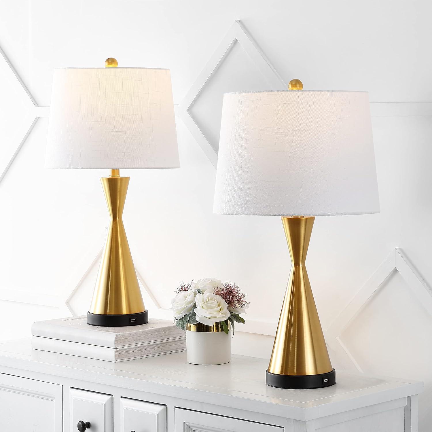 JONATHAN Y Colton 26" Classic French Country Iron LED Table Lamp with USB Charging Port, Brass Gold (Set of 2), JYL4046B-SET2