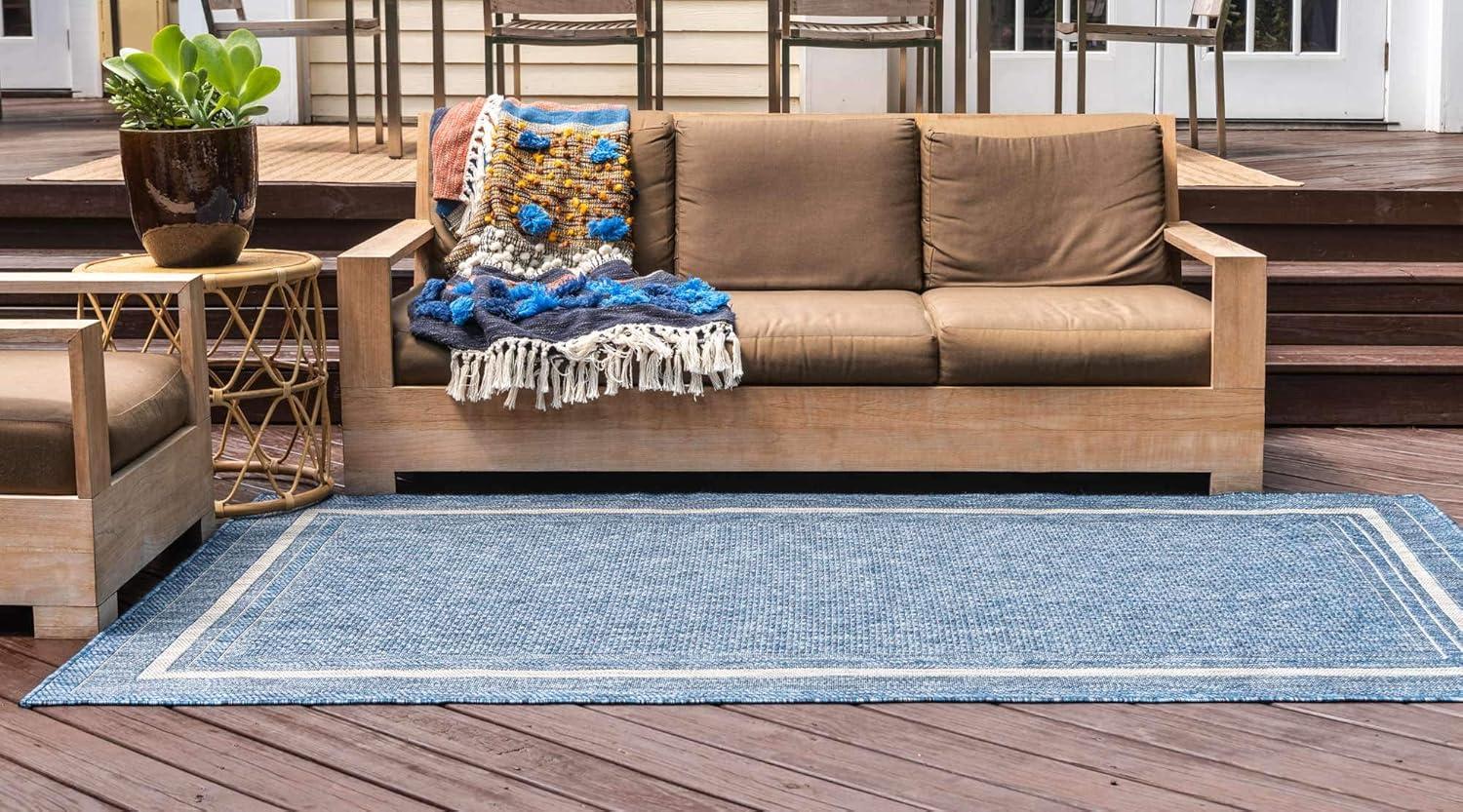 Unique Loom 6' 1 x 9' 0 Rectangle Indoor/Outdoor Border Blue Area Rug