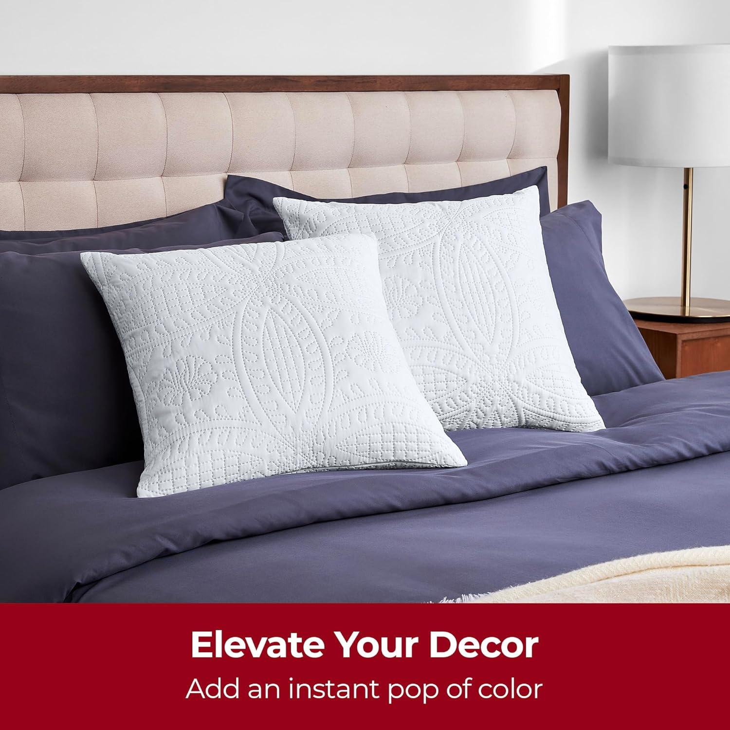 Mellanni Decorative Throw Pillow Covers with Pinsonic Quilt Stitching, 16x16, White, 2 Count