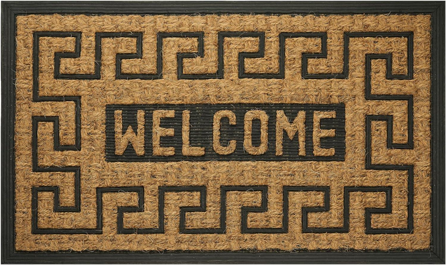 Greek Key Coir Welcome Doormat with Rubber Trim