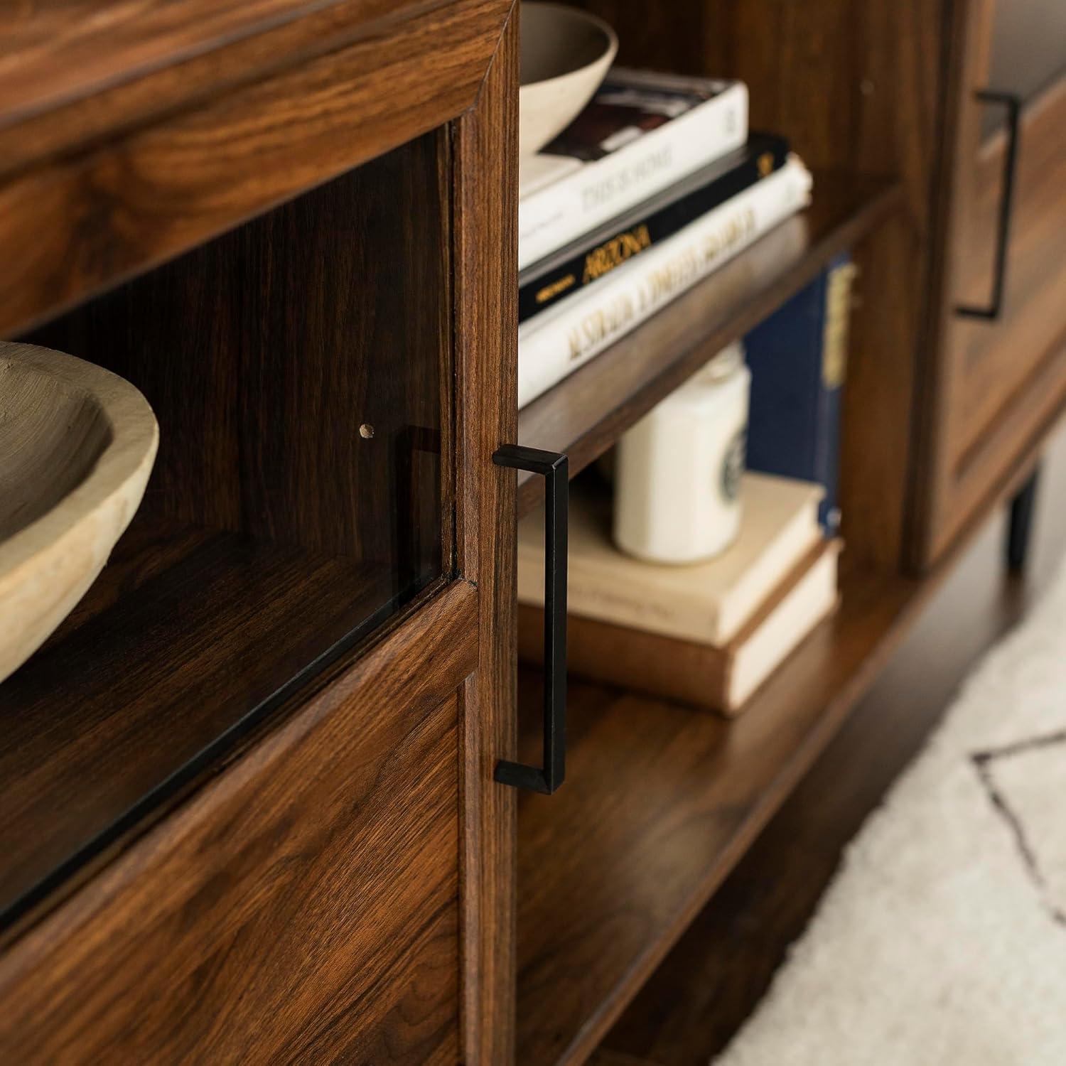 Owen 58" Glass and Wood Split Panel Door TV Console in Dark Walnut