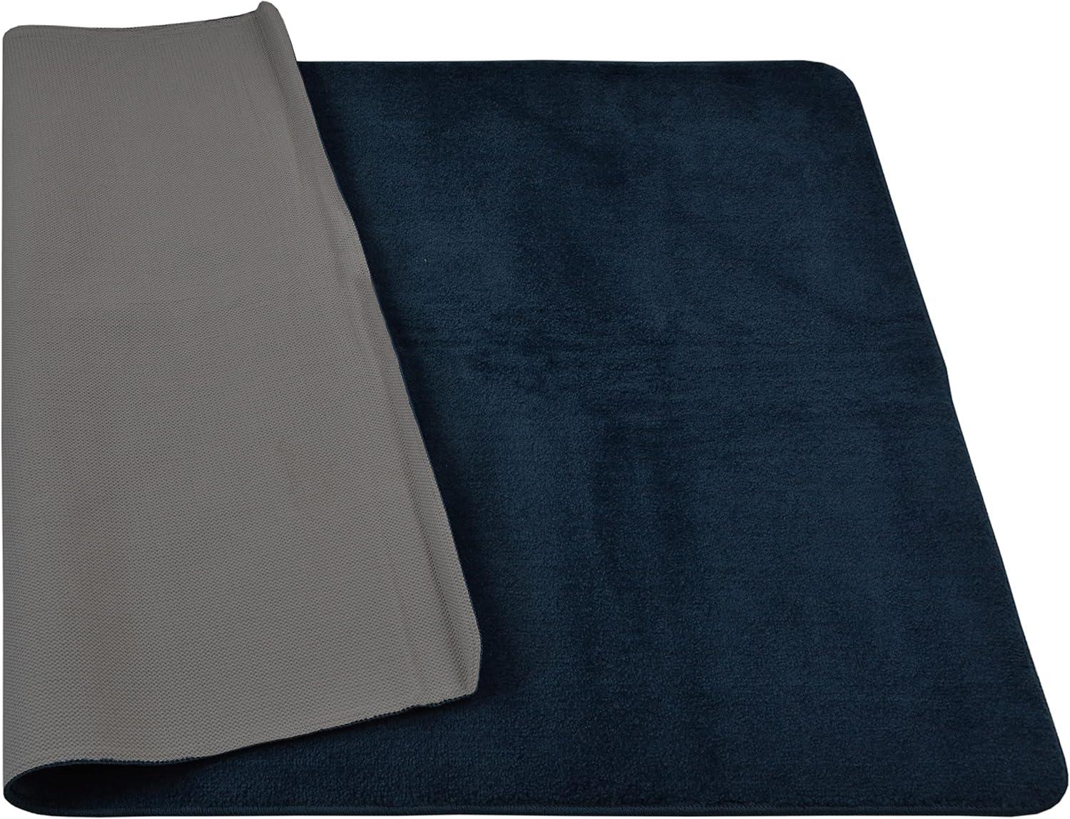 Navy Blue Medium Pile Machine-Made Washable Area Rug