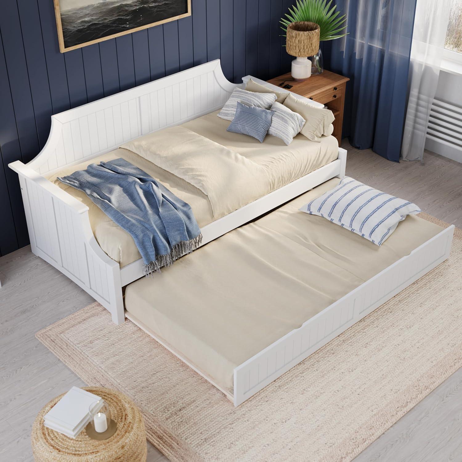 AFI Cambridge Twin Wood Daybed with Twin Size Trundle in White