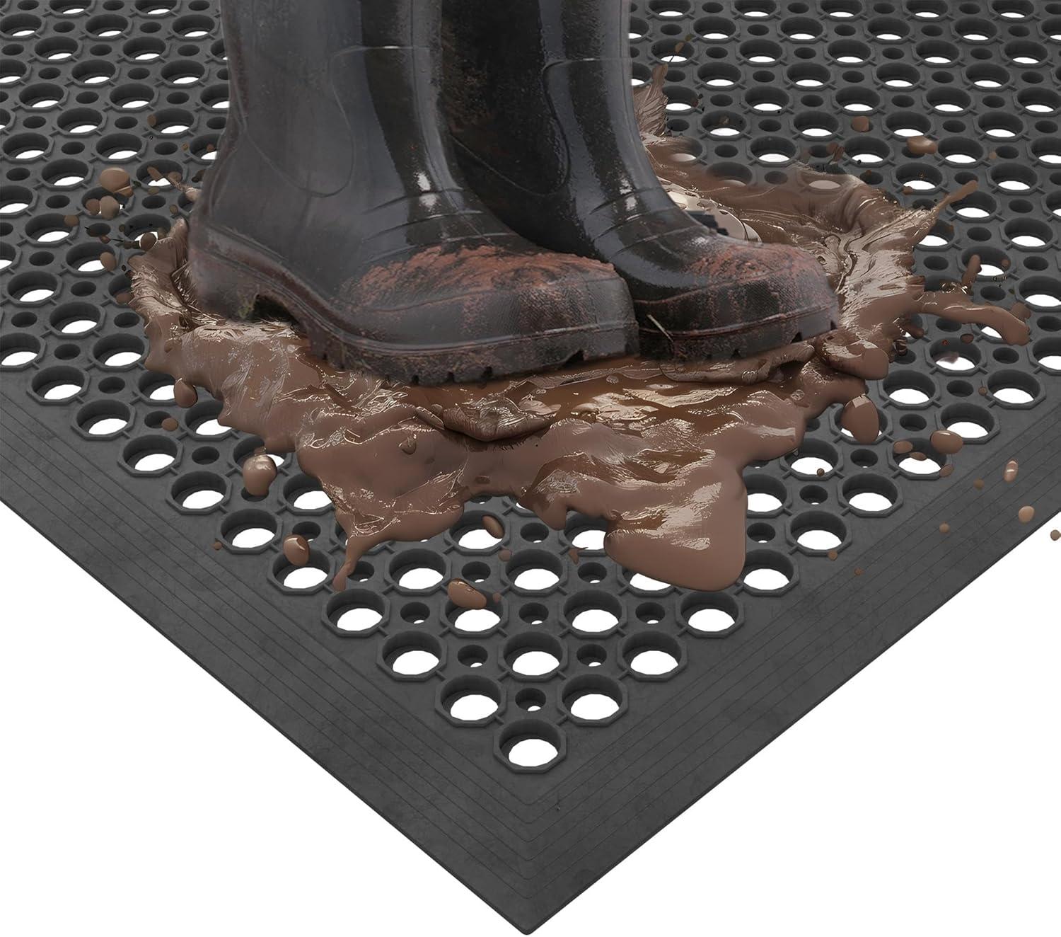 Ottomanson Heavy Duty Rubber Anti-Fatigue Commercial Floor Mat 36" x 60" Indoor Outdoor Non-Slip for Kitchen Garage