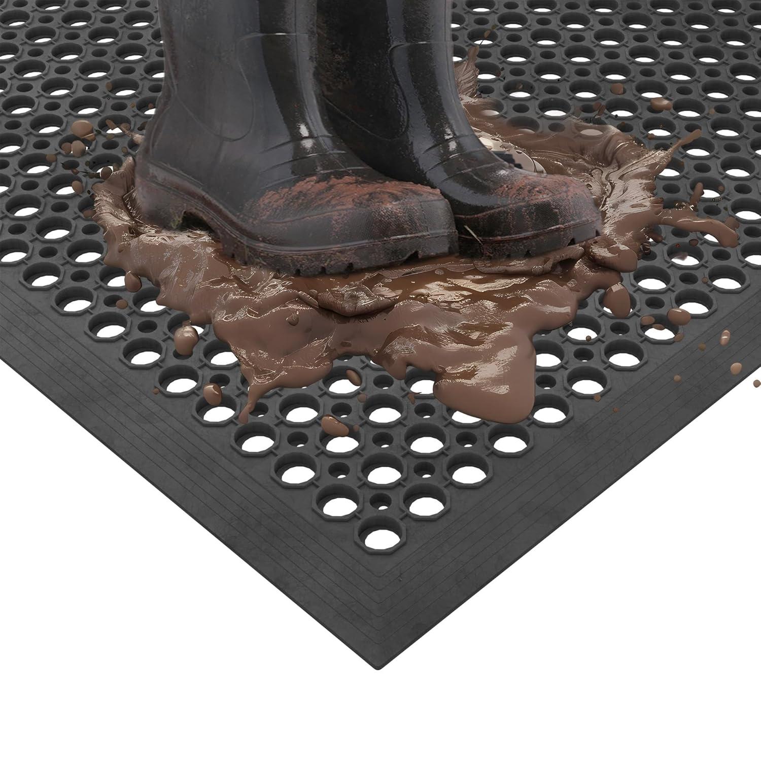 Ottomanson Heavy Duty Rubber Anti-Fatigue Commercial Floor Mat 36" x 60" Indoor Outdoor Non-Slip for Kitchen Garage