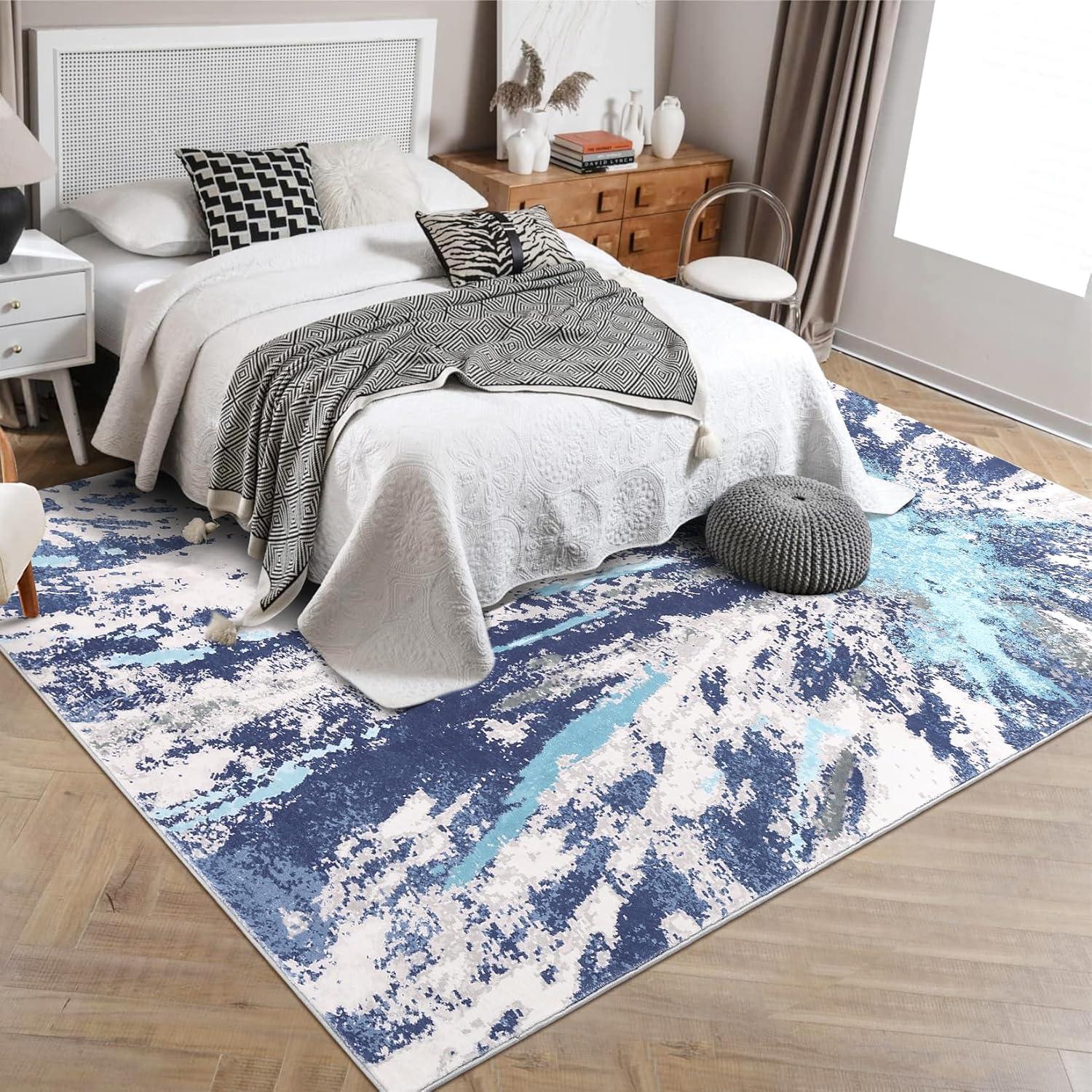 Modern Abstract Fluid Washable Area Rug, Non Slip Carpet for Indoor, Living Room, Bedroom