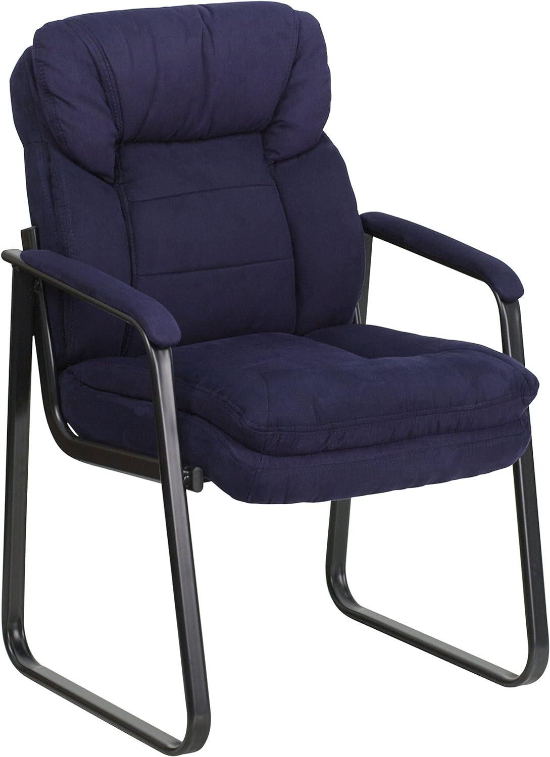 ErgoComfort Navy Microfiber Executive Side Chair with Metal Sled Base