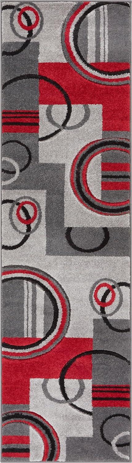 Well Woven Ruby Galaxy Waves Modern Geometric Grey & Red 2' x 7' Runner Rug