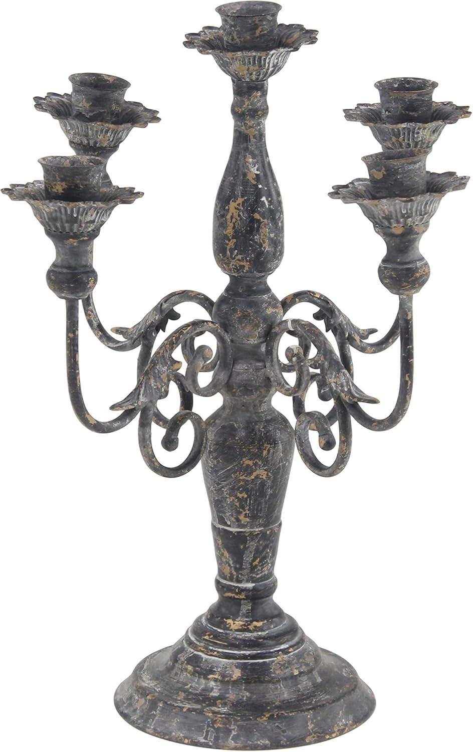 Vintage Gray Metal 5-Light Tabletop Candelabra, 16" x 19"